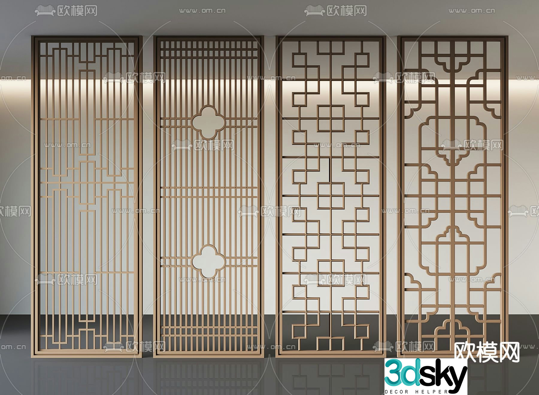 New Chinese style lattice hollow partition 3D model