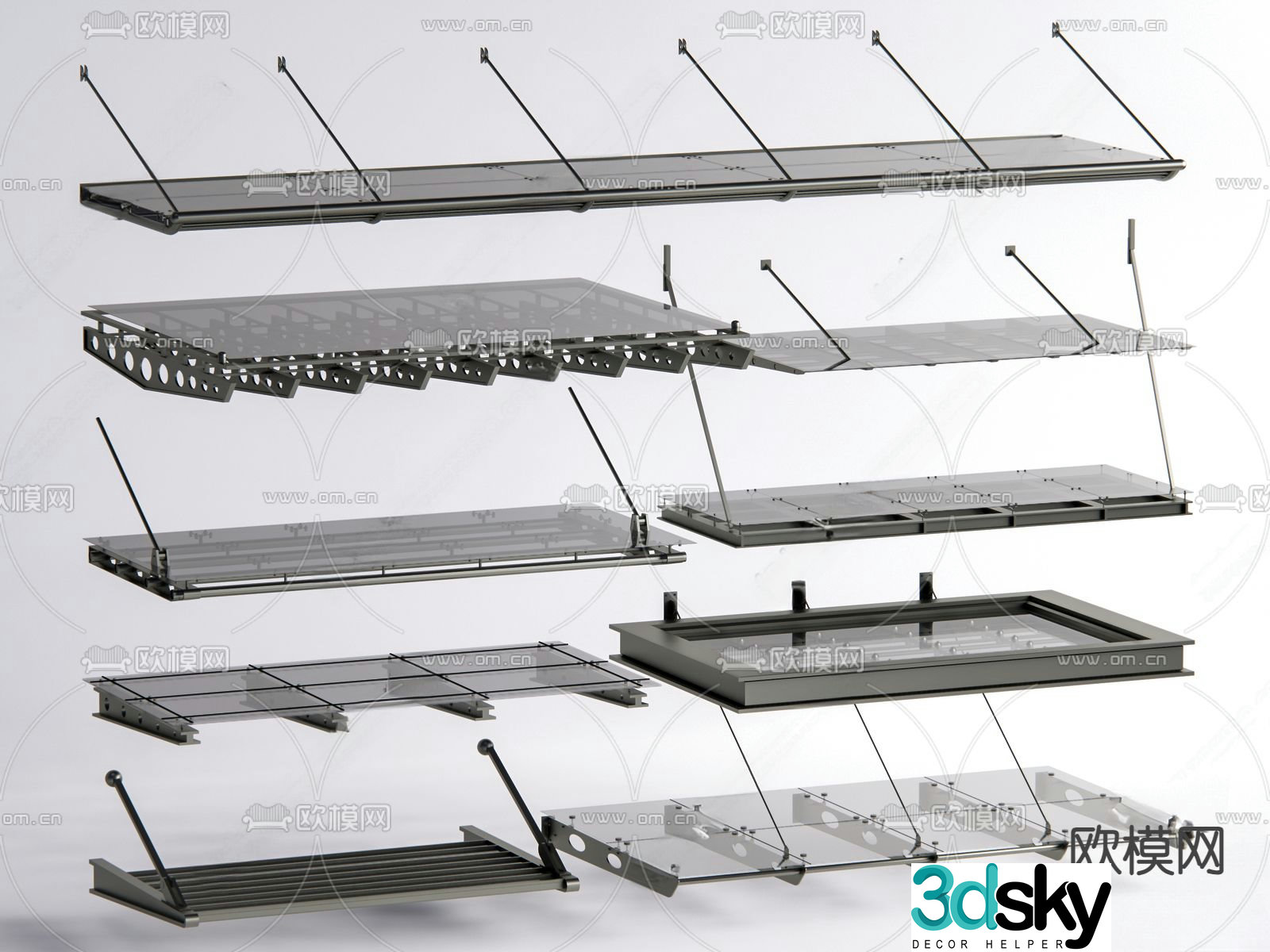Modern glass canopy awning 3d model