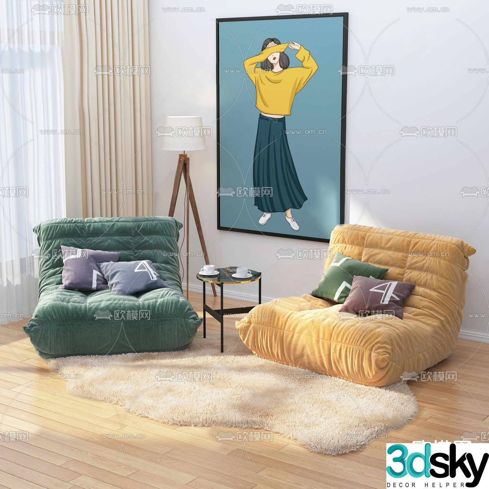 Nordic single sofa 3d model