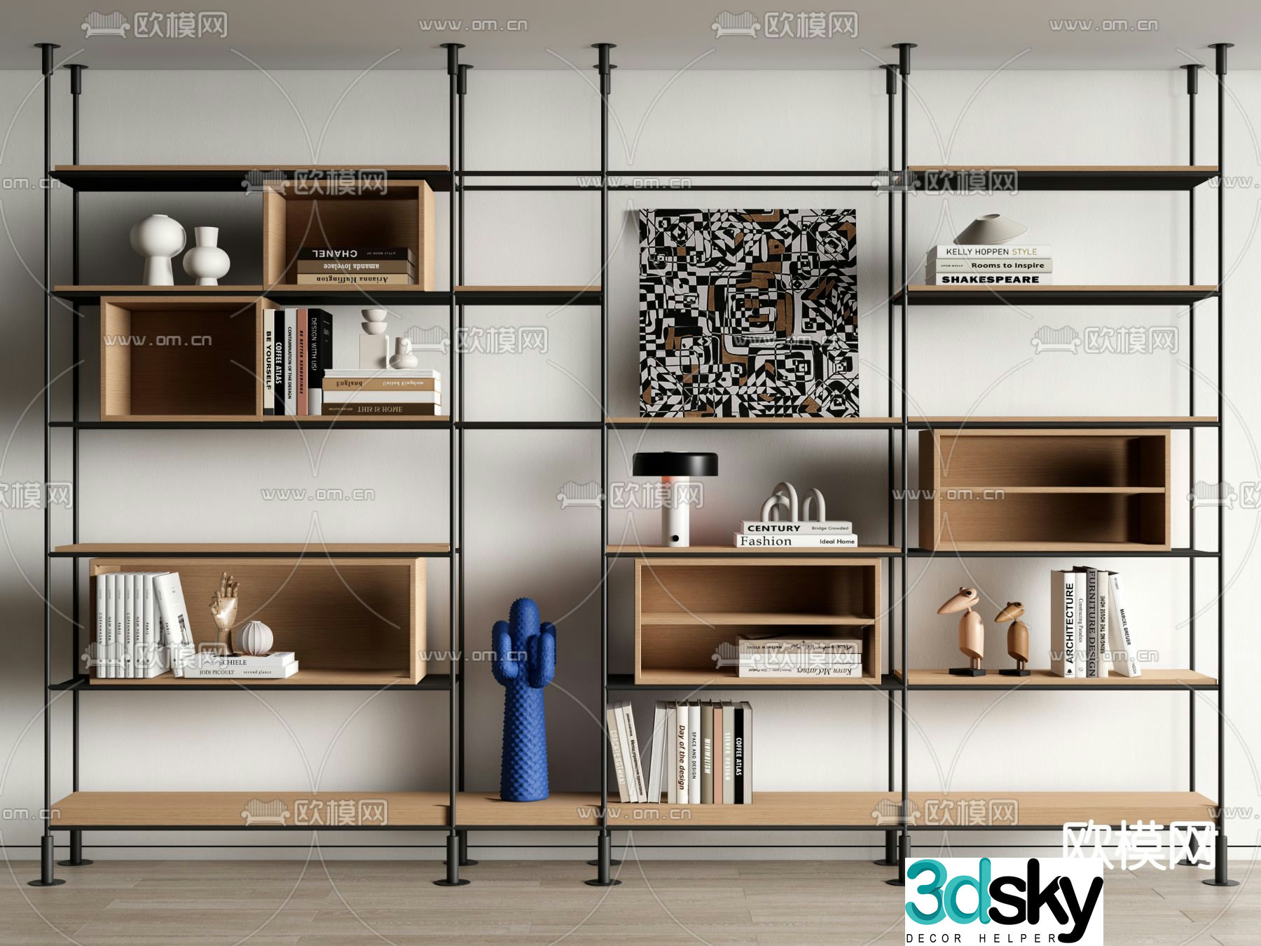 Modern bookshelf wrought iron bookshelf storage rack 3d model