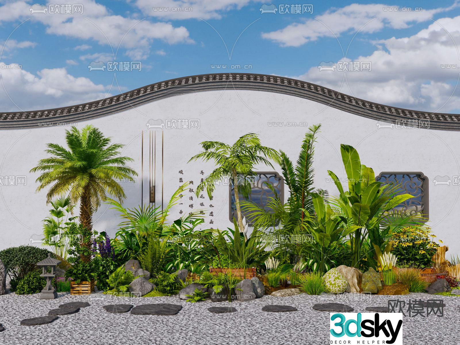Courtyard landscape sketch plant landscaping 3D model