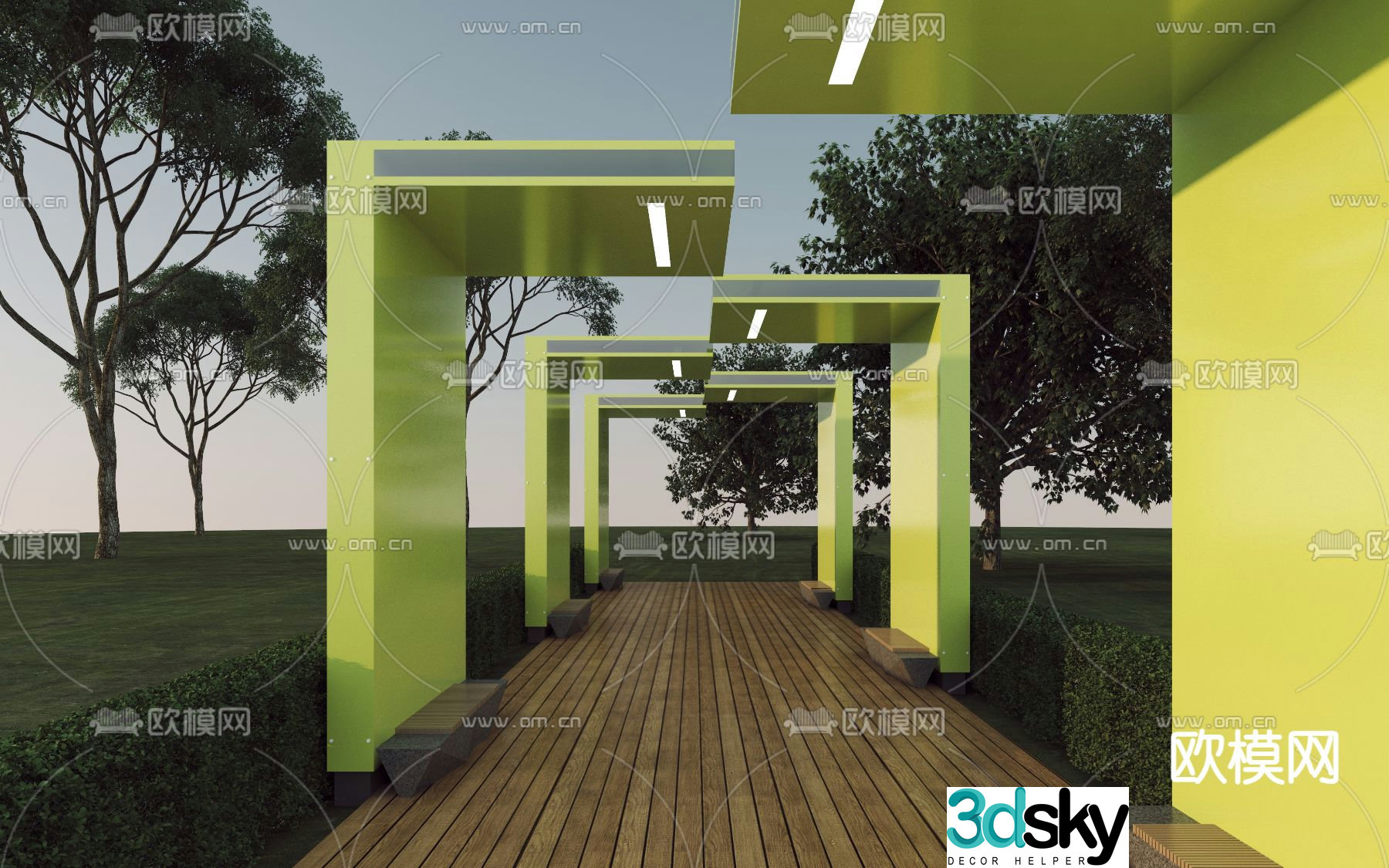 Landscape corridor cool enjoyment leisure pavilion corridor 3D model