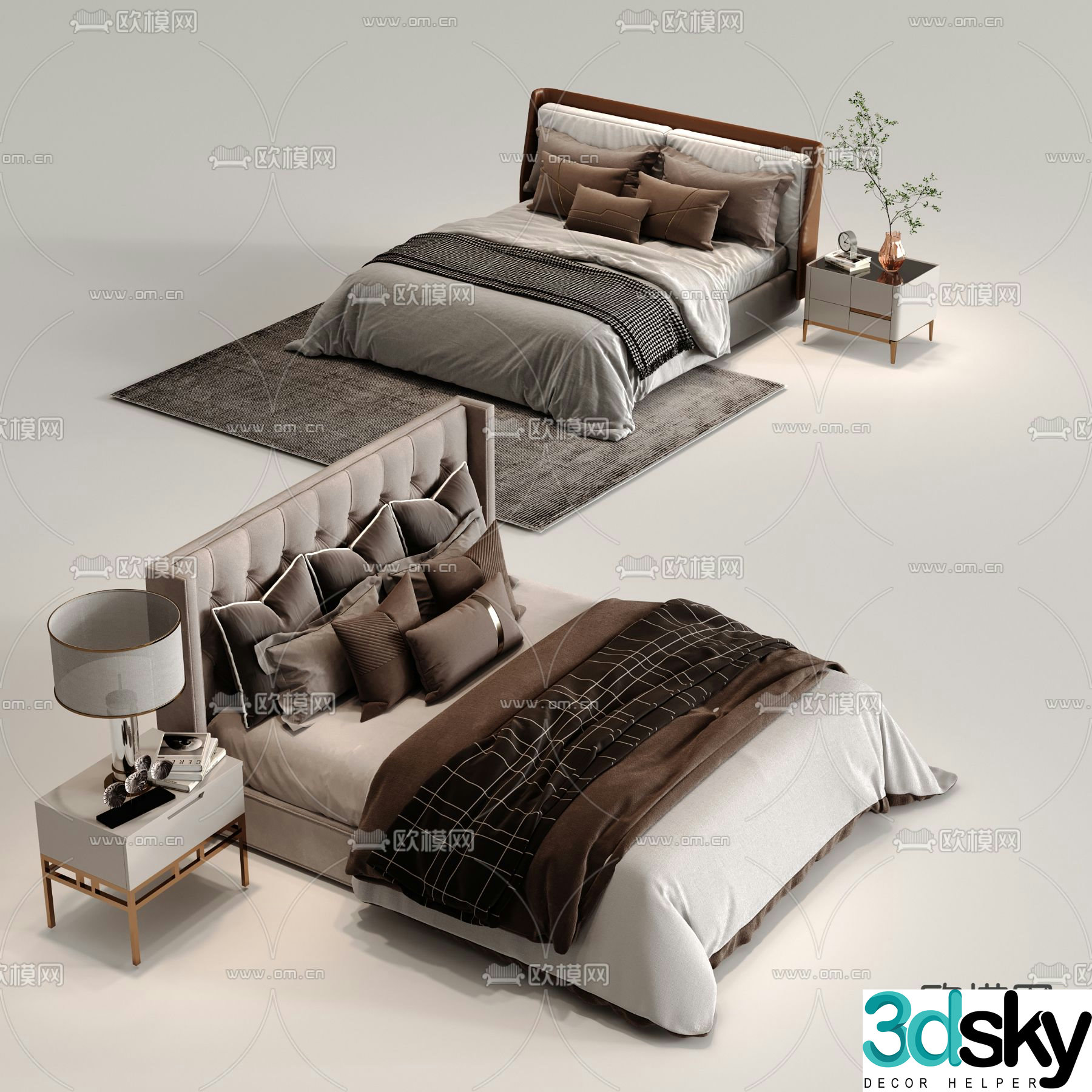 Light luxury double bed 3D model