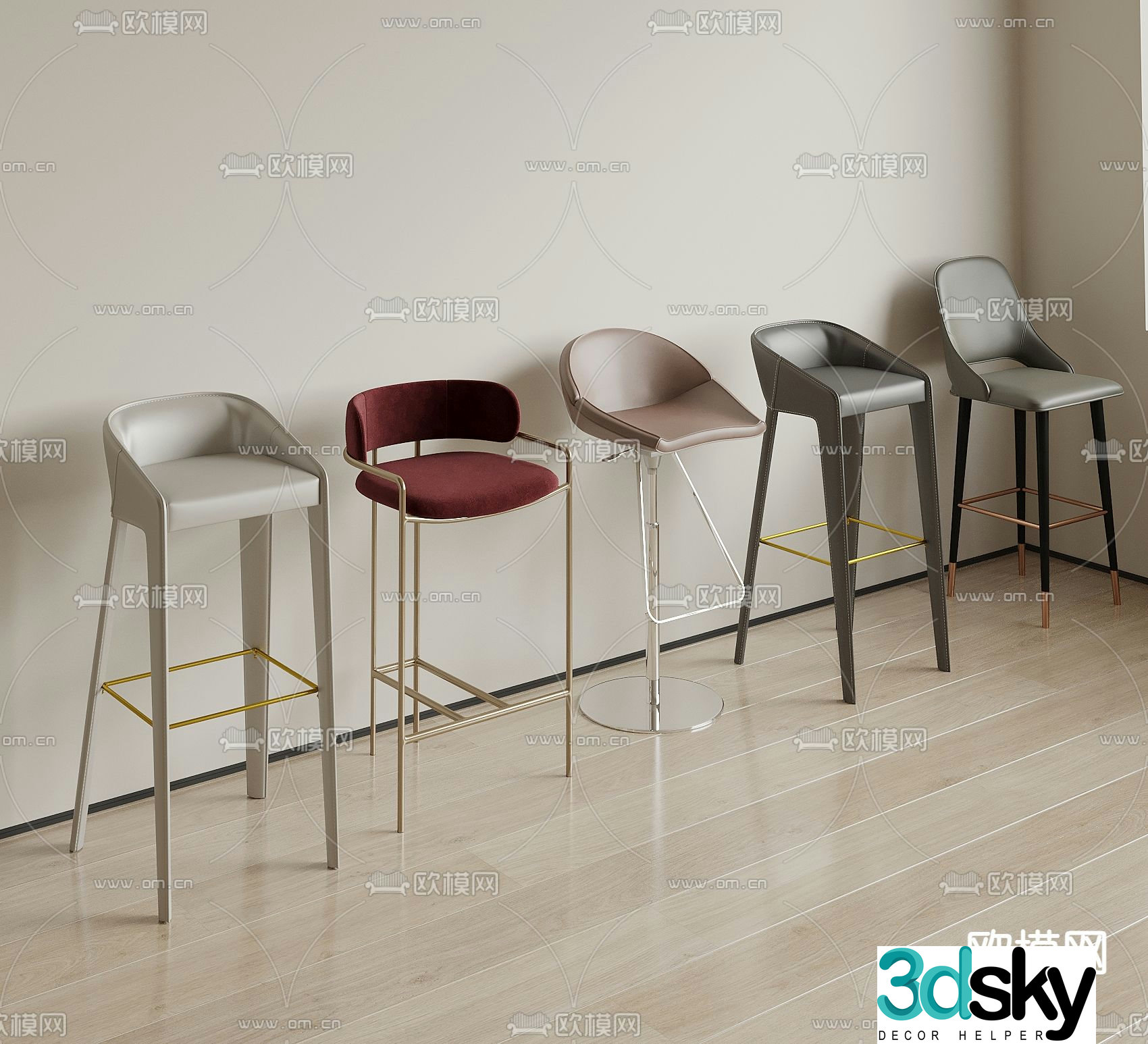 Light luxury bar chair bar stool high stool 3D model