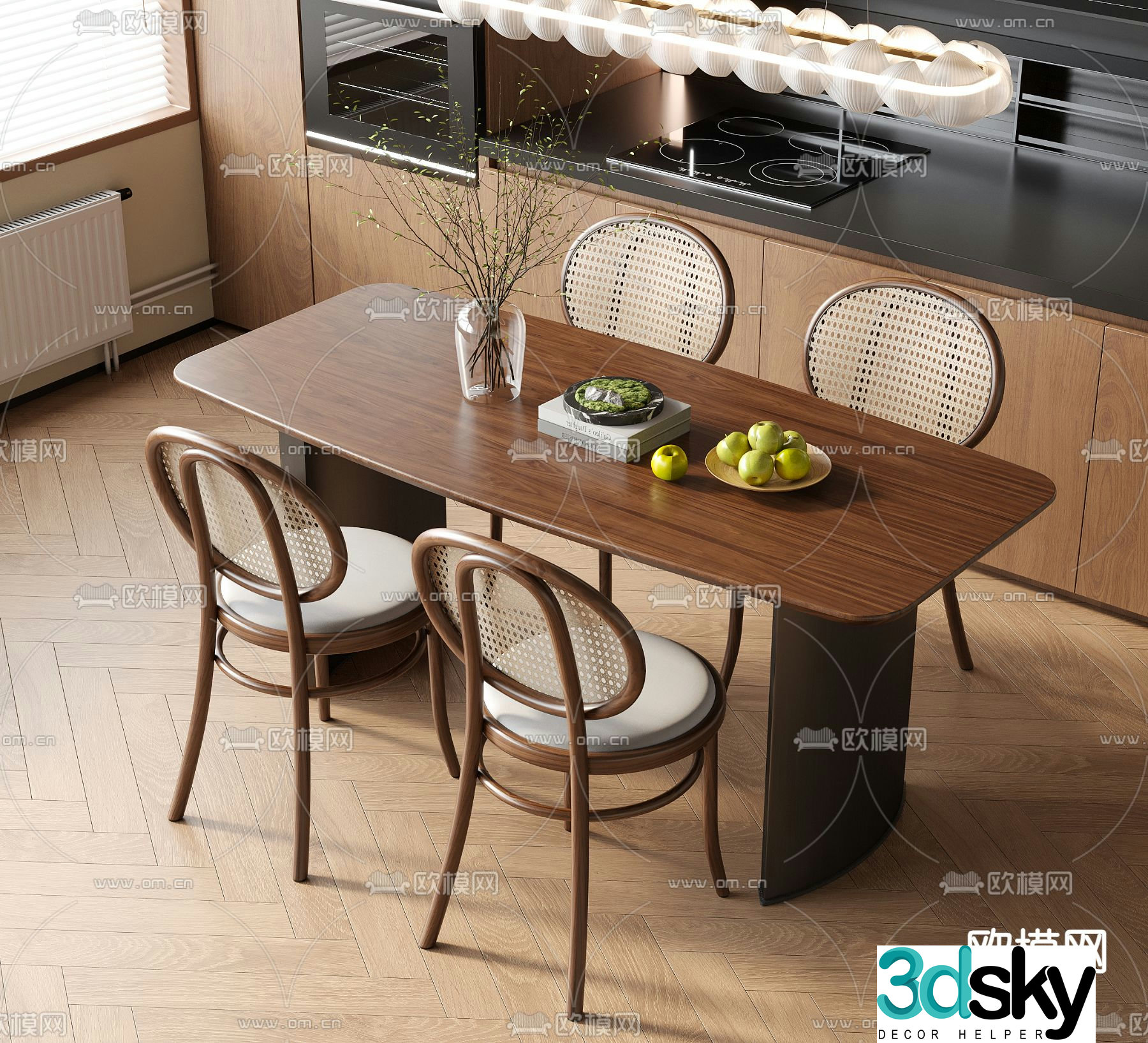Medieval style dining table and chairs wooden dining table 3d model