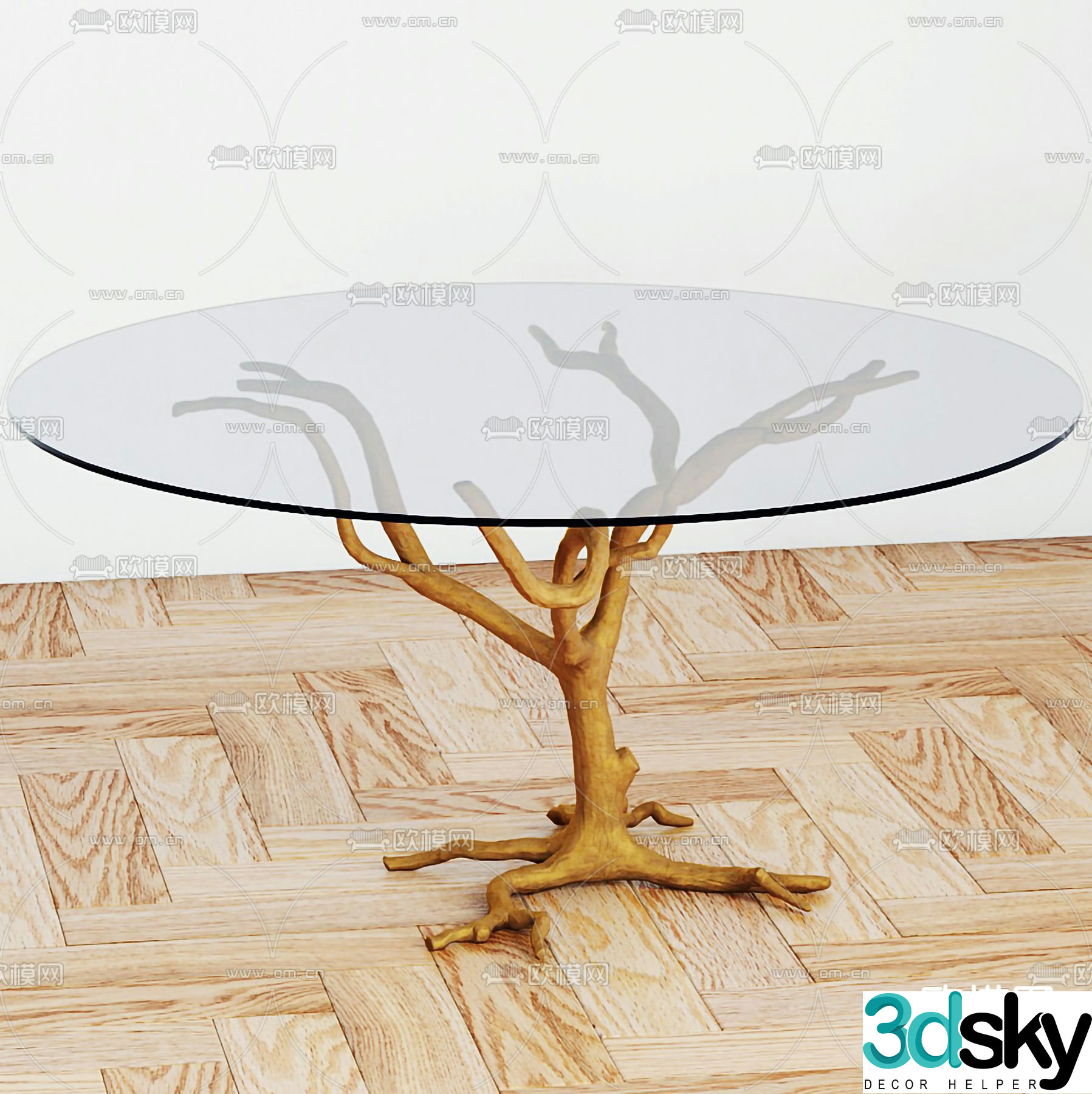 Glass round table dining table 3d model