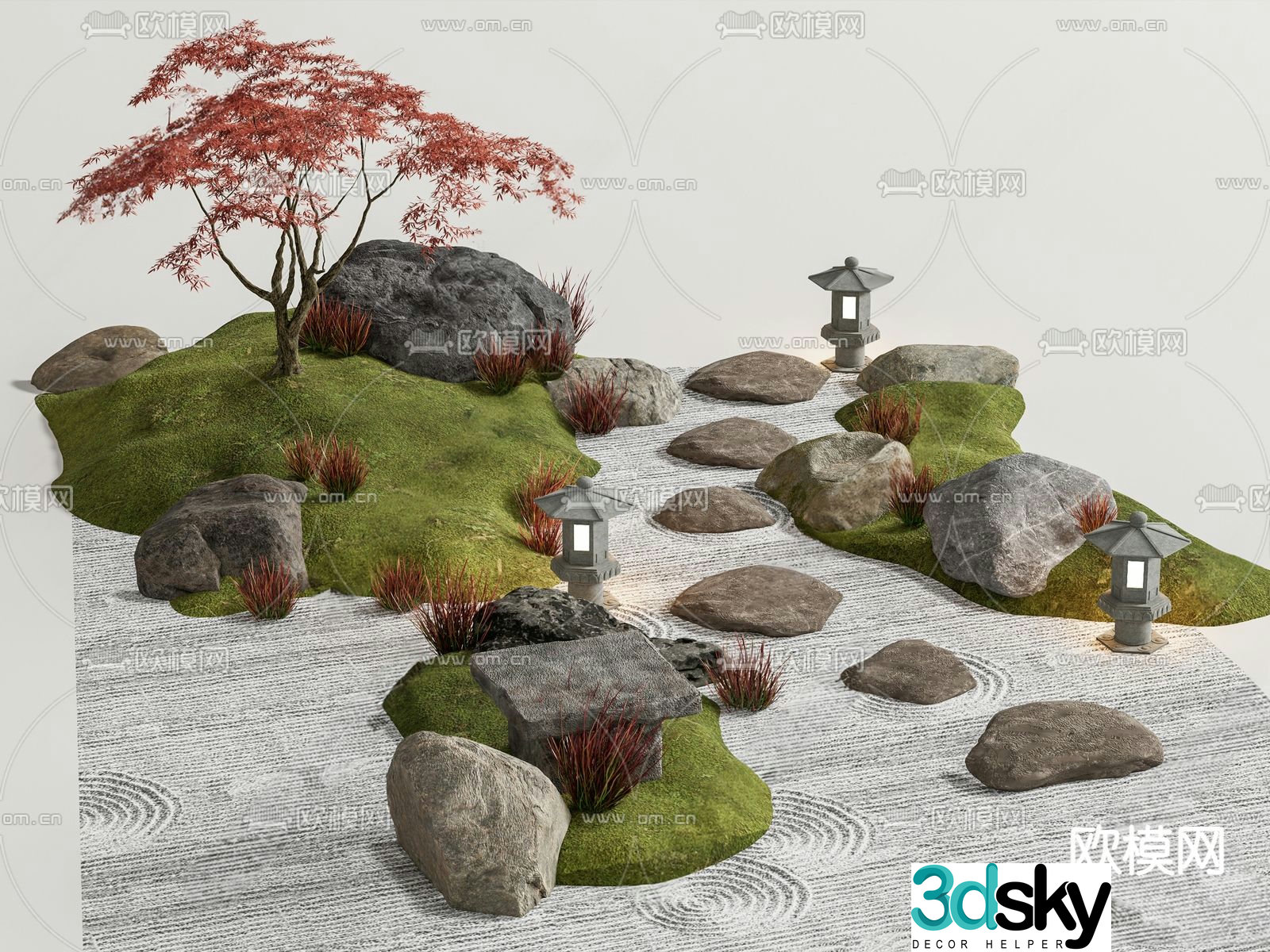 New Chinese style courtyard landscape micro terrain 3D model