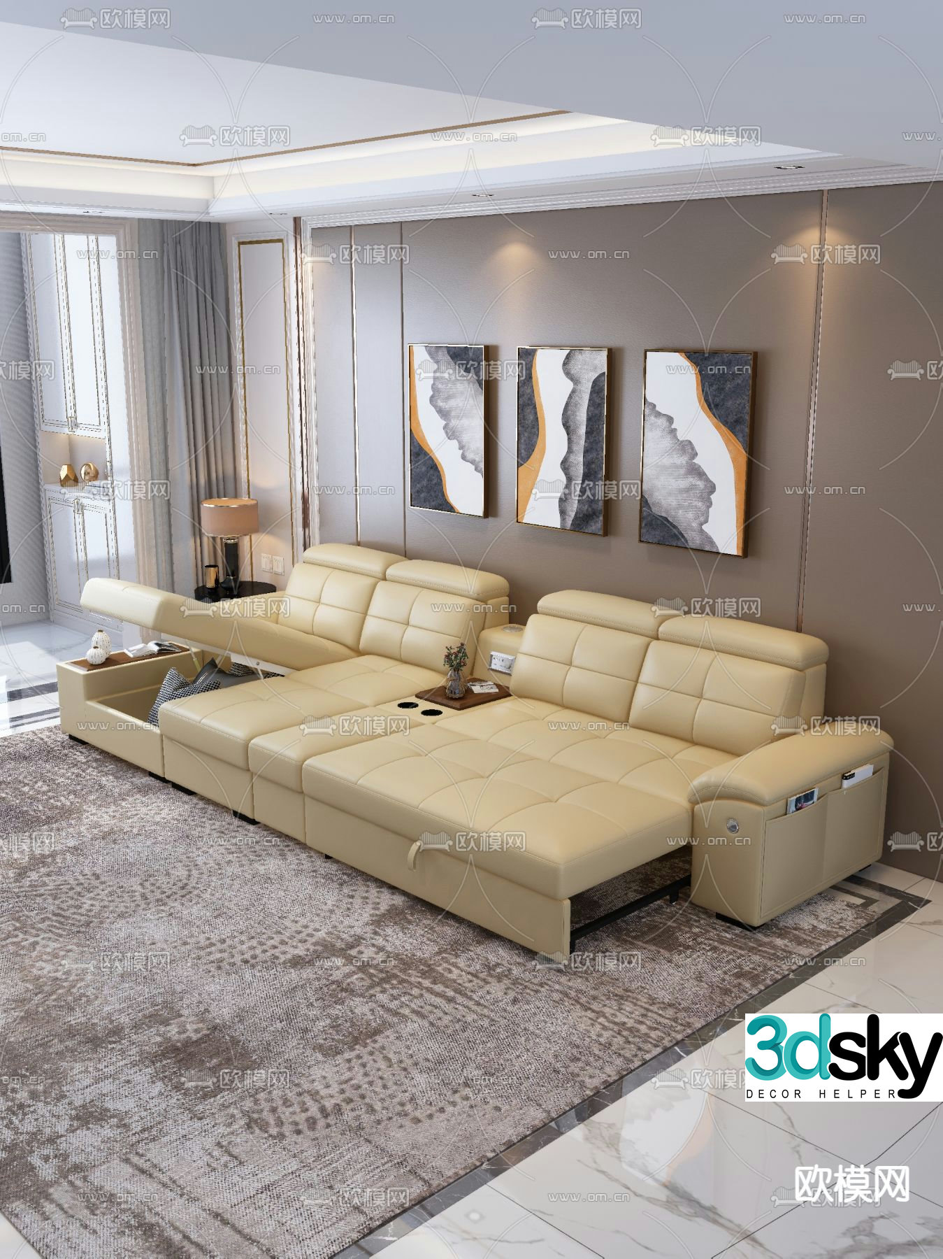Modern multi-seater sofa 3d model