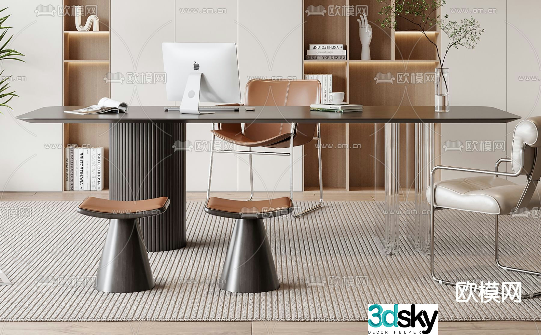 Cream style desk chair 3d model