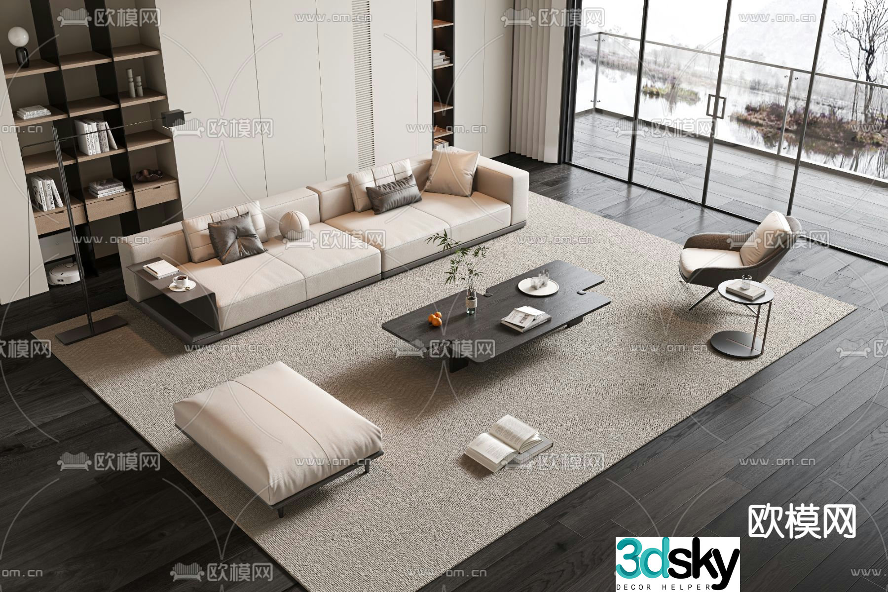 Modern straight-row sofa modular sofa 3d model