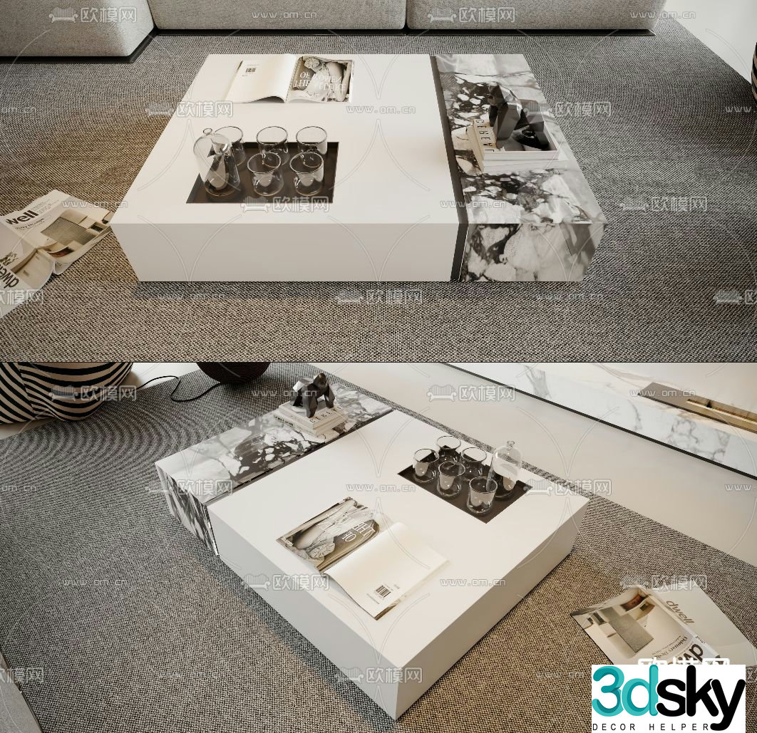 Stone coffee table square coffee table 3d model