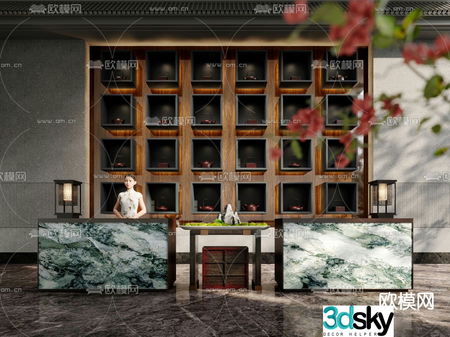New Chinese style hotel reception front desk service desk 3d model