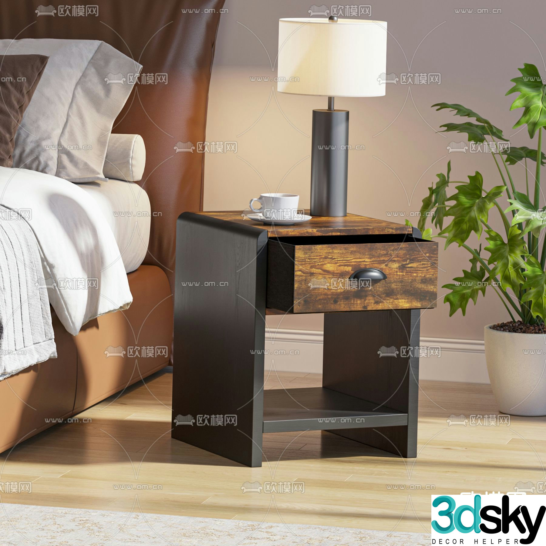 Industrial style bedside table 3d model