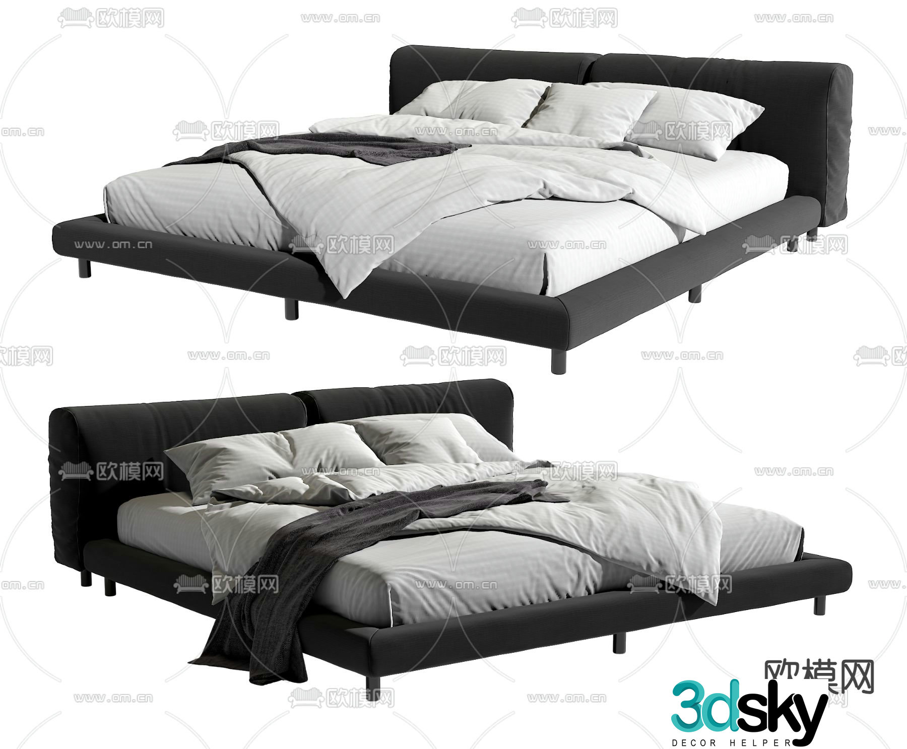 Modern double bed 3d model