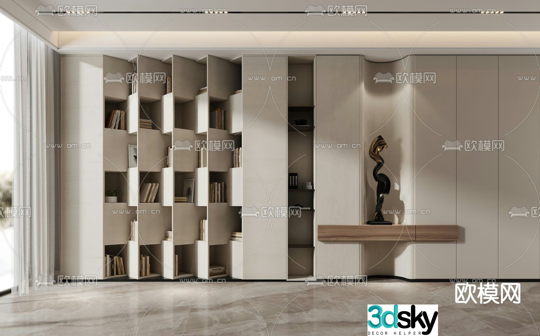 Wabi Sabi decorative cabinet bookcase 3d model