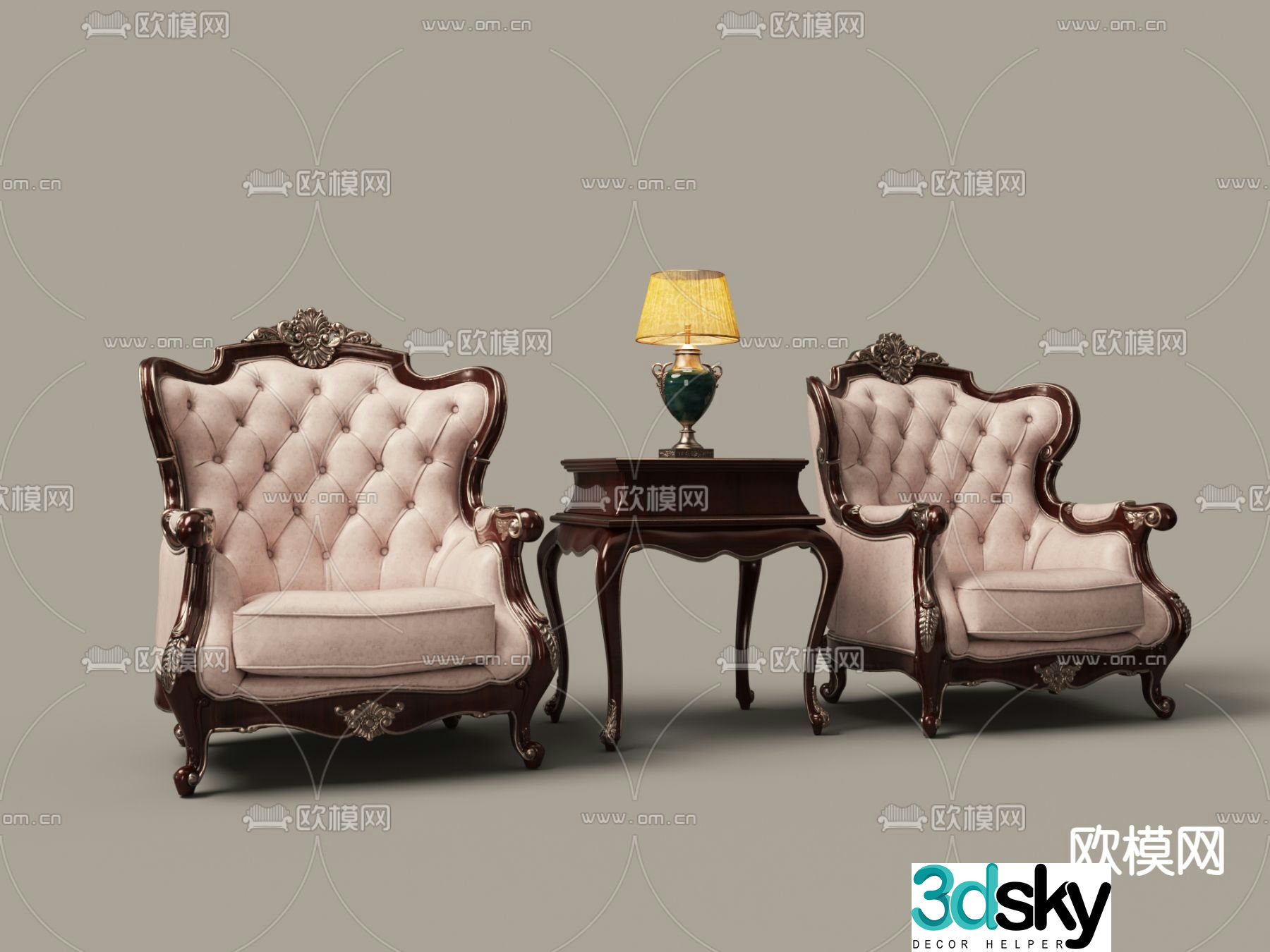 European carved sofa single sofa 3d model
