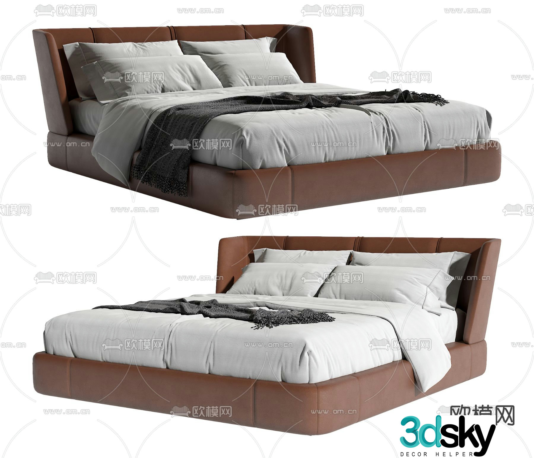 Modern double bed 3d model
