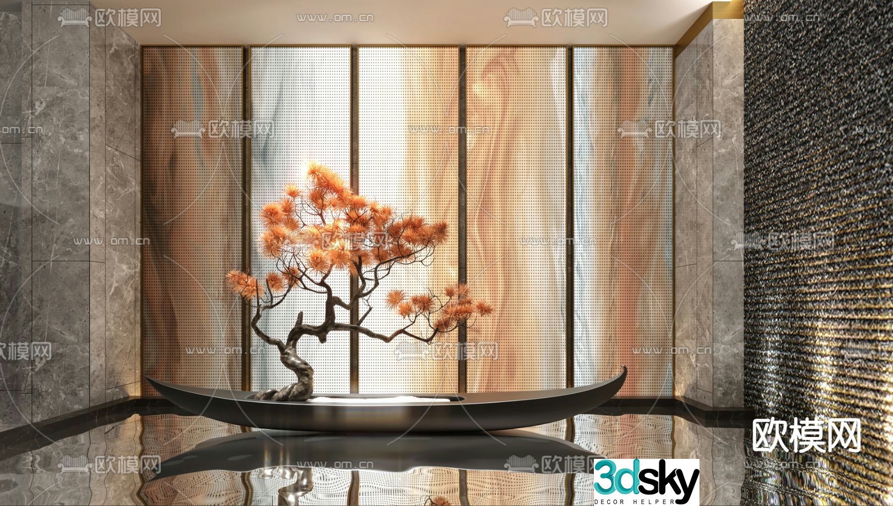 New Chinese style landscaping lobby installation 3D model