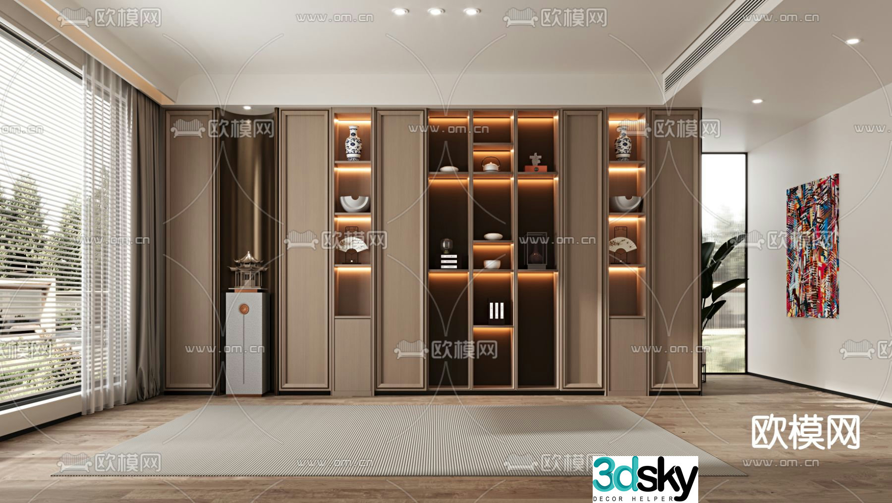 New Chinese style decorative cabinet bookcase 3d model