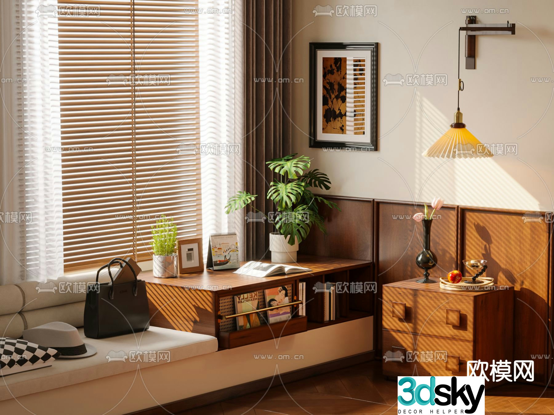 Medieval style bay window bedside table 3d model