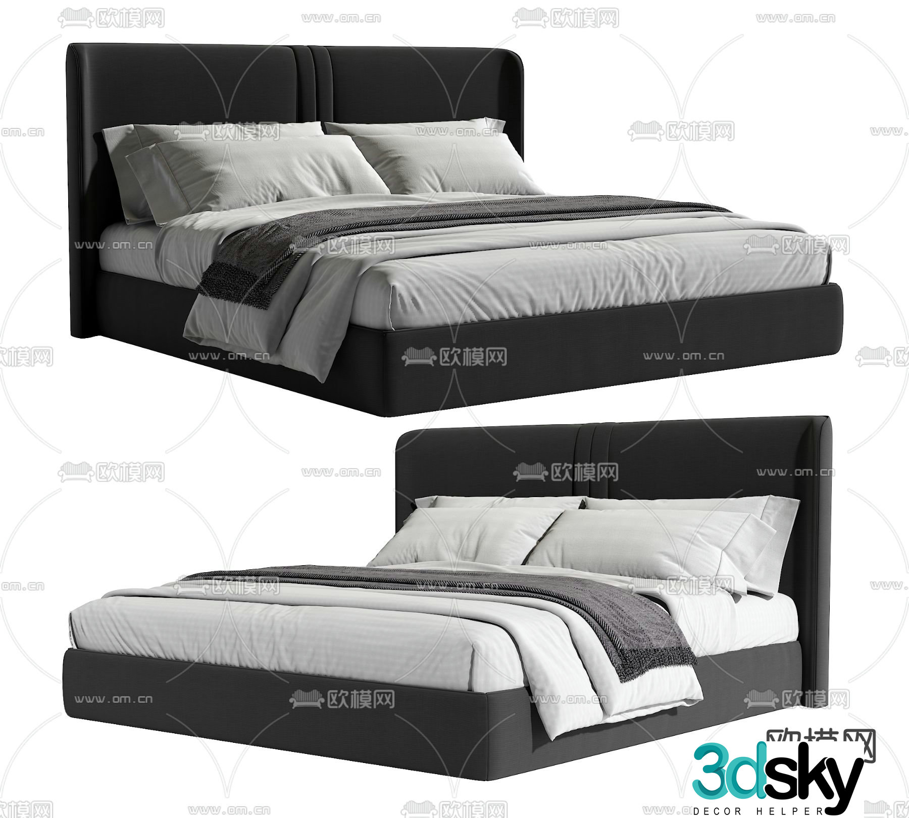 Modern double bed 3d model