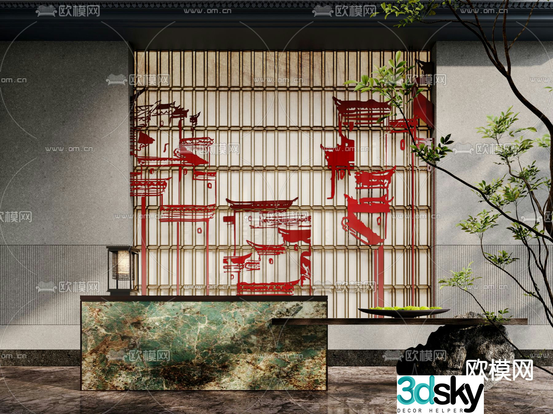 New Chinese style hotel front desk reception desk 3d model