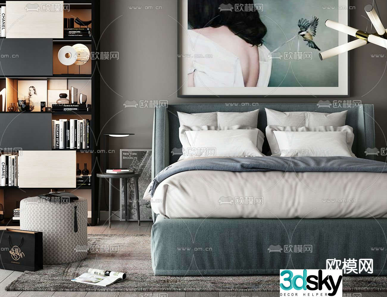 Modern double bed 3d model