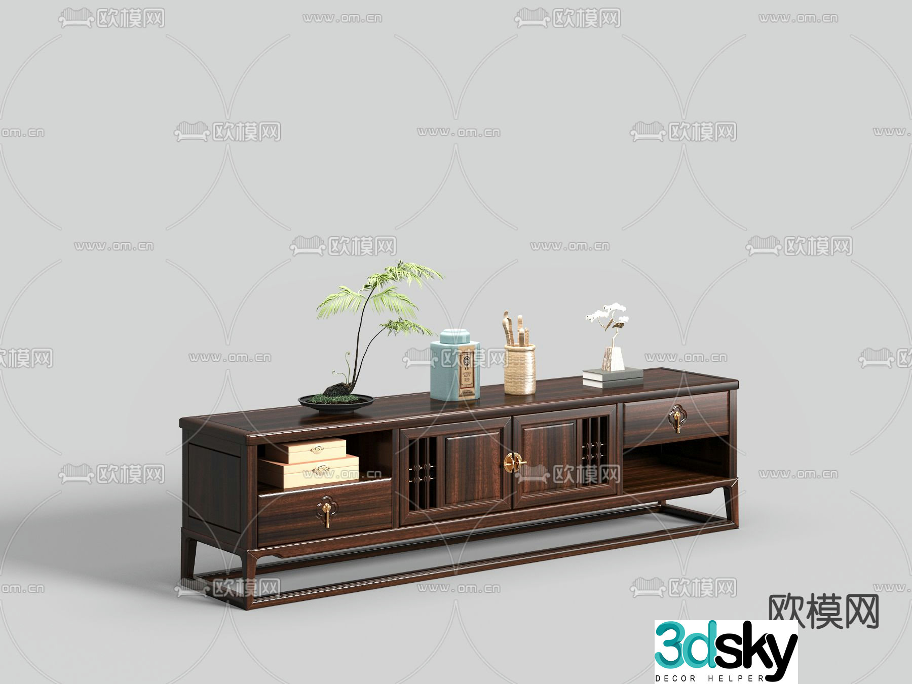 New Chinese style wooden cabinet TV cabinet 3D model