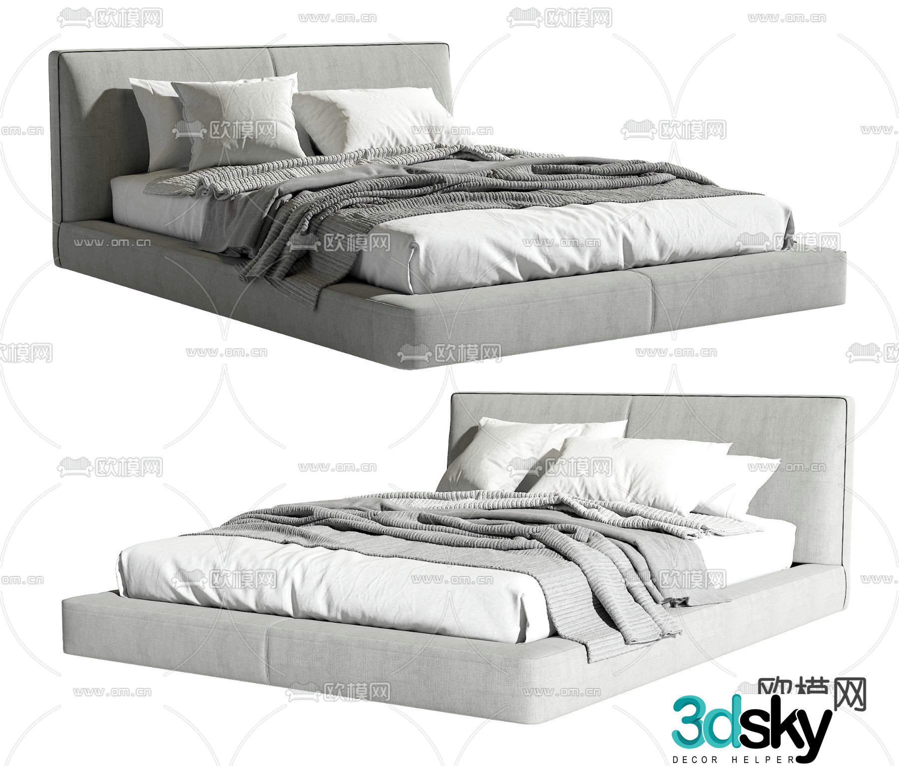 Modern double bed 3d model
