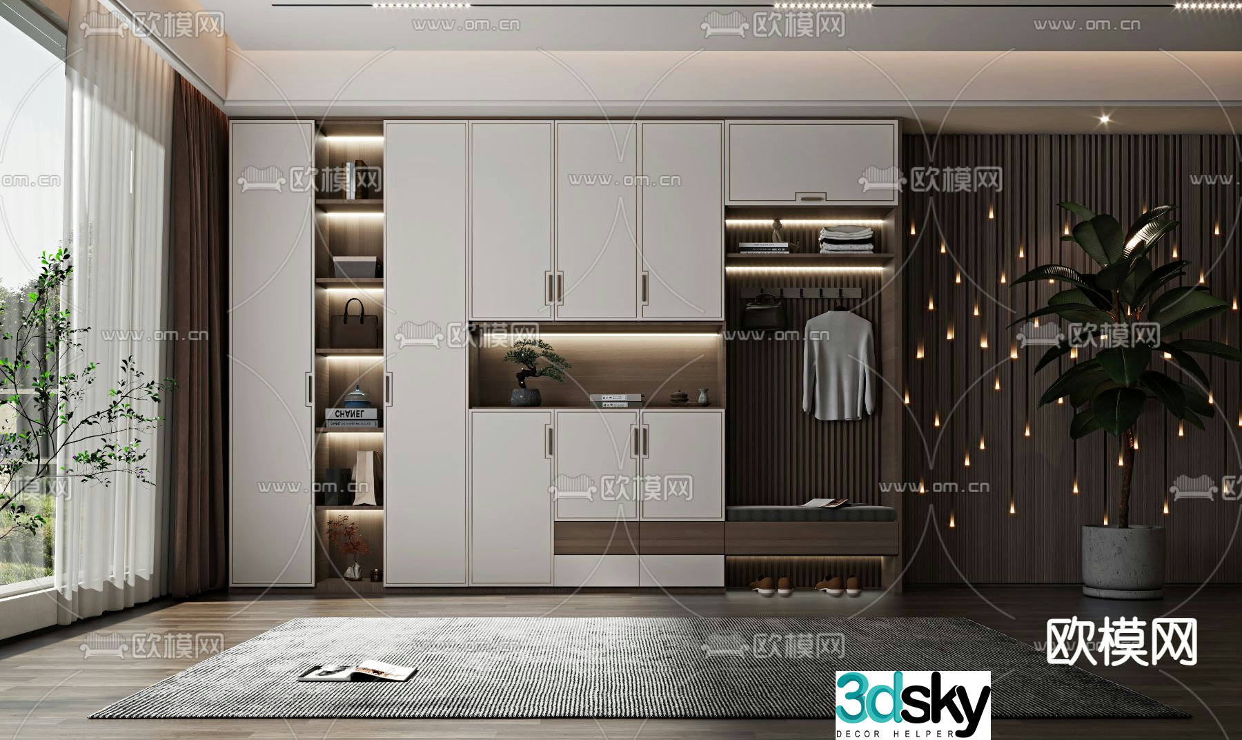 New Chinese style shoe cabinet shoe and hat cabinet 3D model