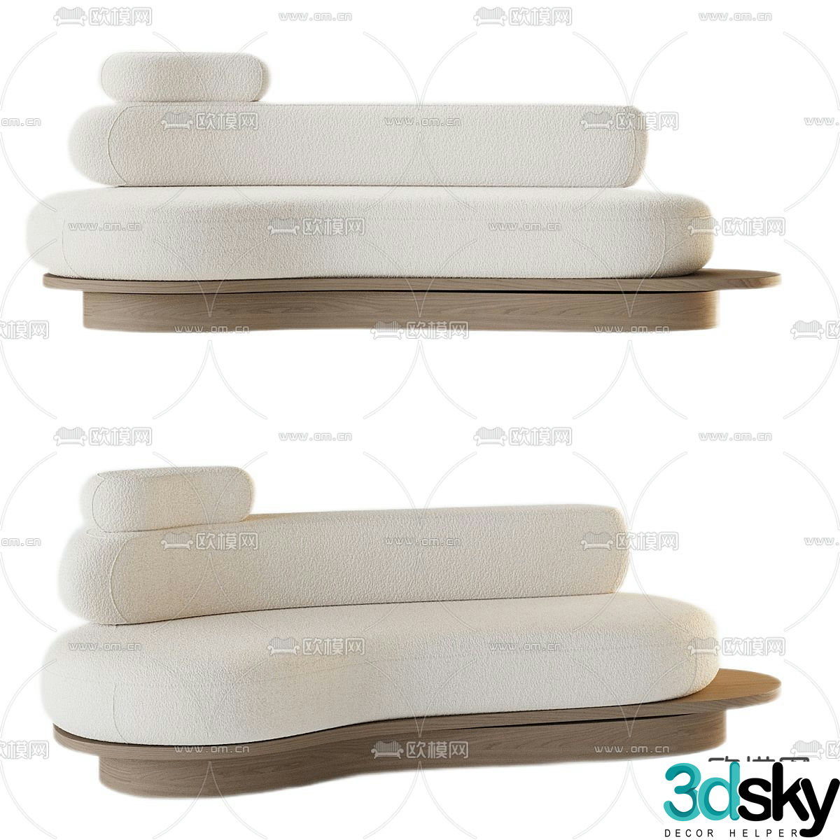 Wabi-sabi style multi-person sofa 3D model
