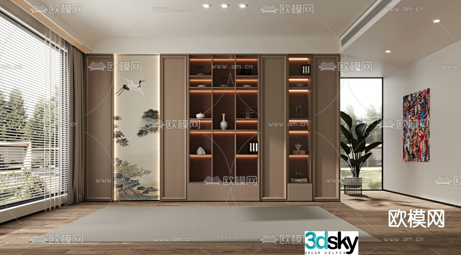 New Chinese style decorative cabinet bookcase 3d model