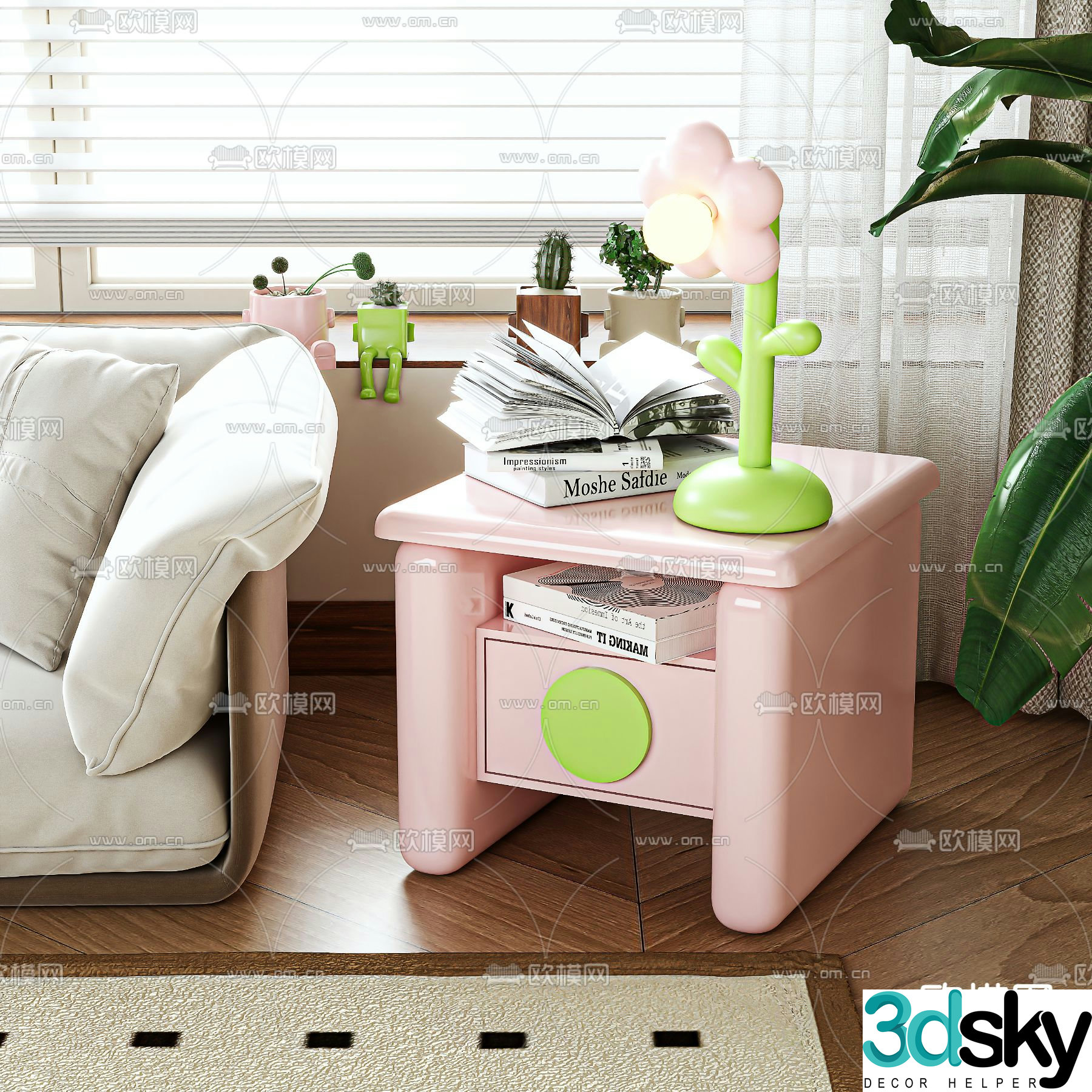 Cream bedside table side table side table 3d model