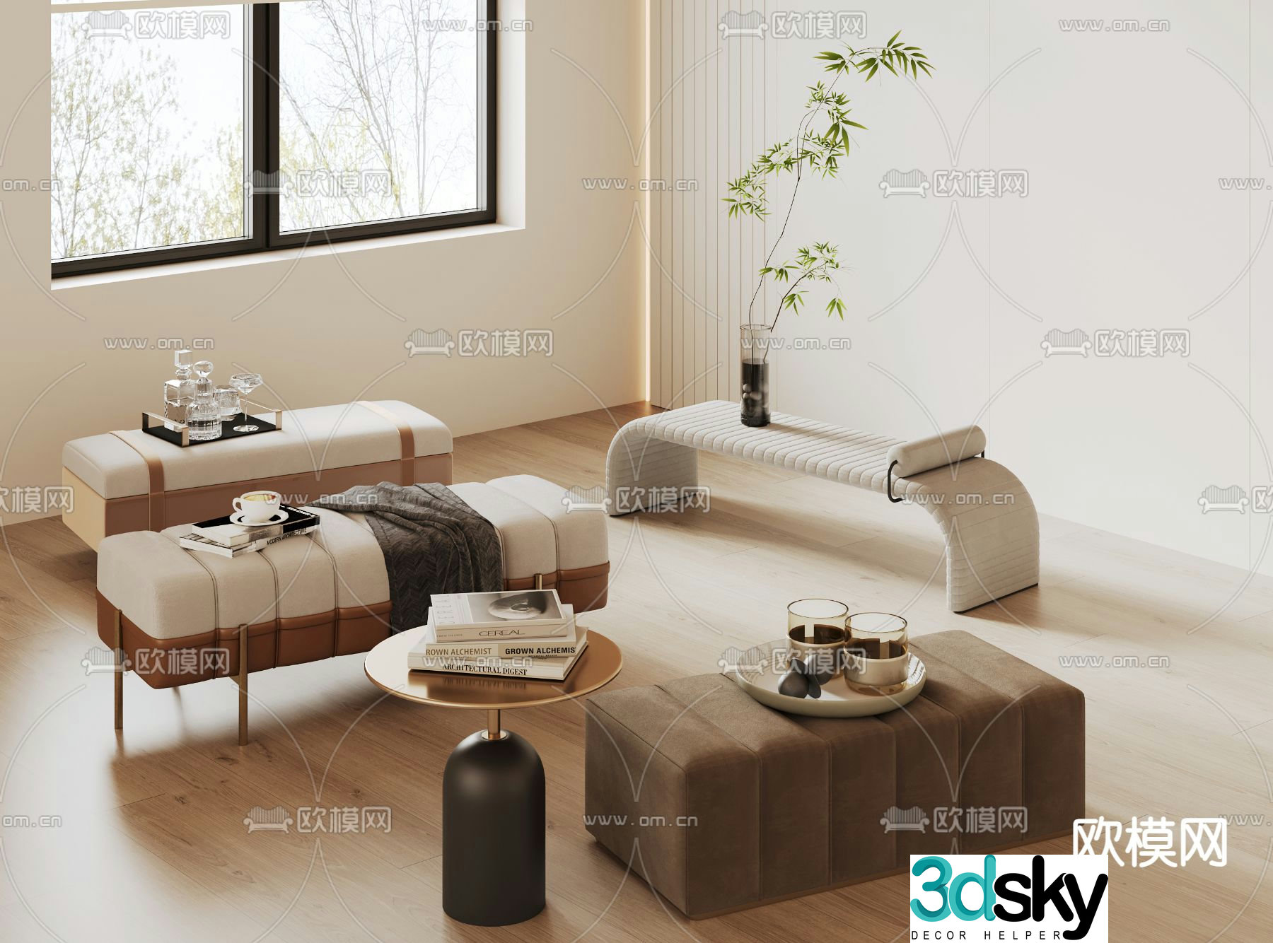 Modern bed end stool sofa stool shoe changing stool 3D model