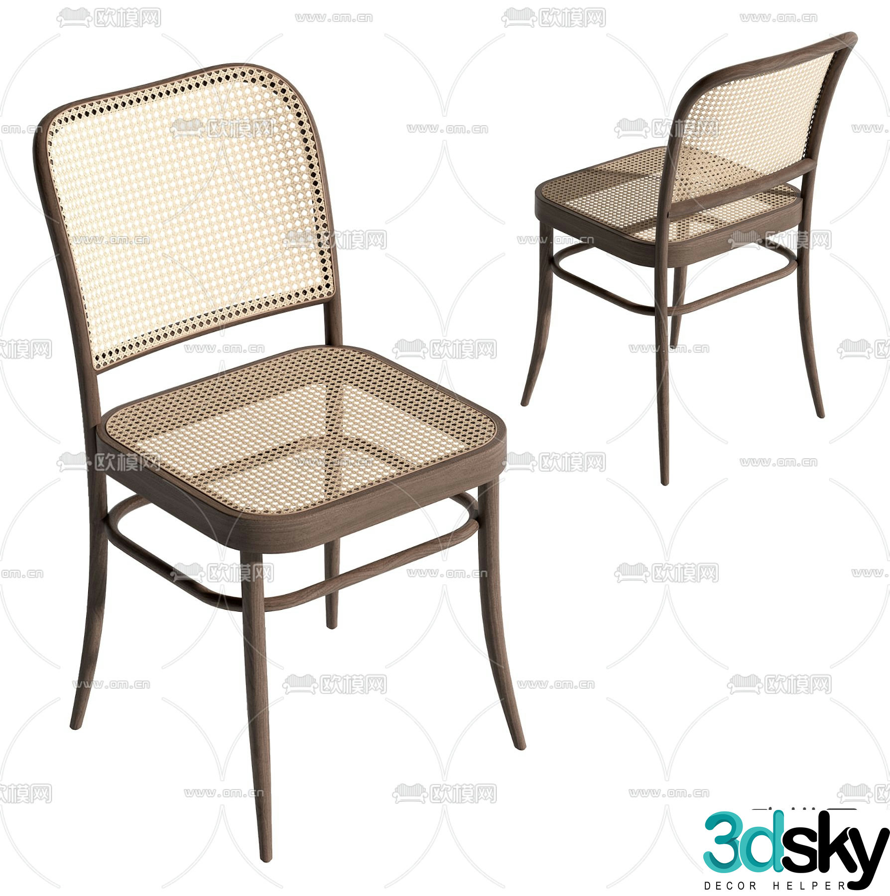Wabi-sabi style dining chair chair rattan chair 3d model