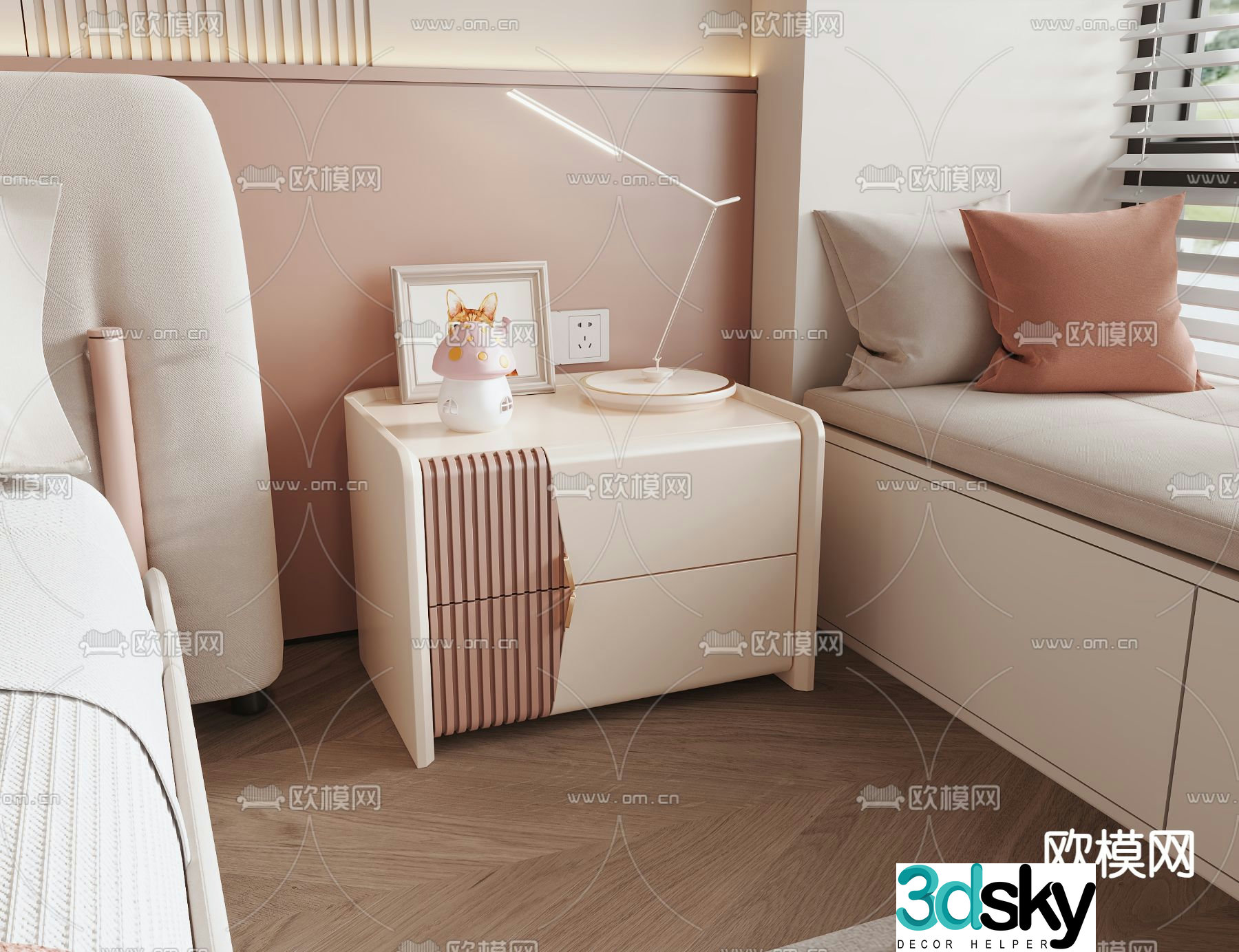 Modern bedside table storage cabinet 3d model