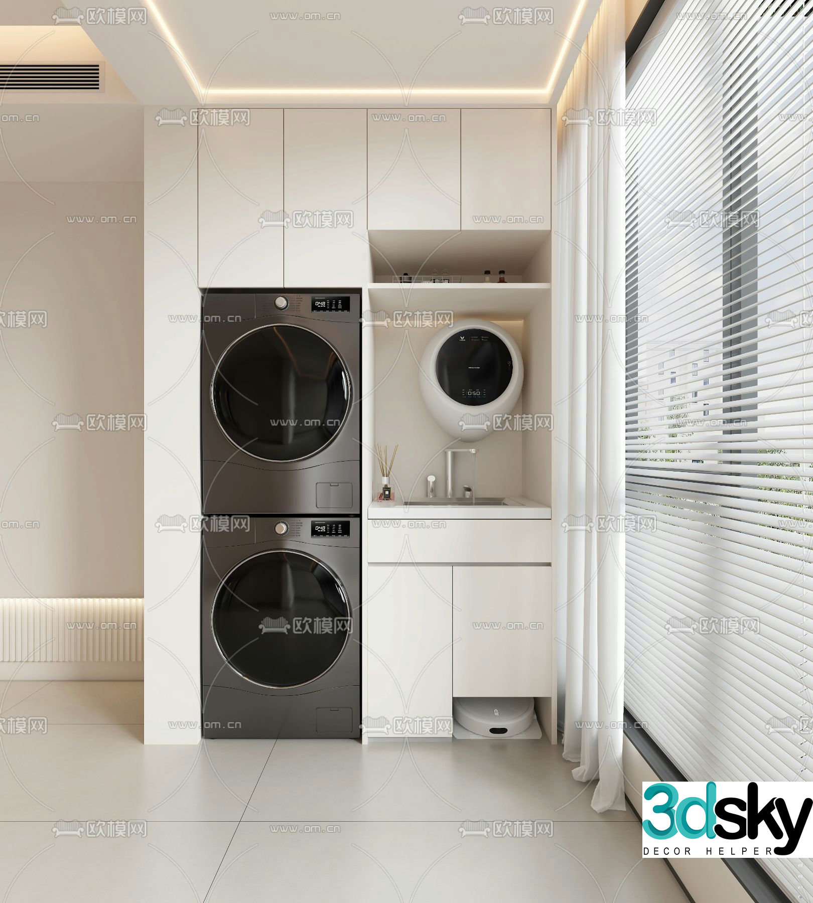 Modern balcony cabinet laundry cabinet 3d model