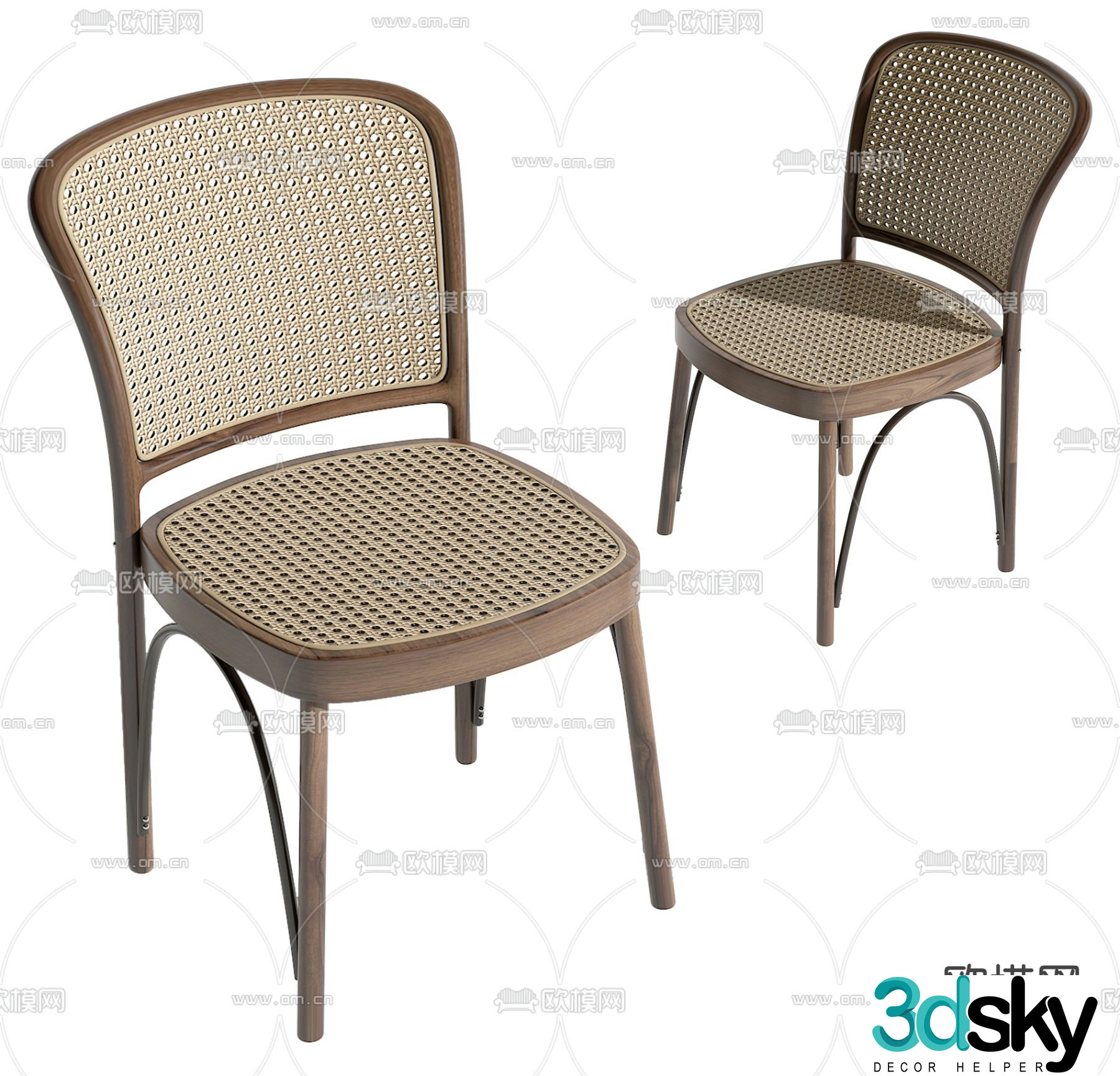 Wabi-sabi style dining chair chair rattan chair 3d model
