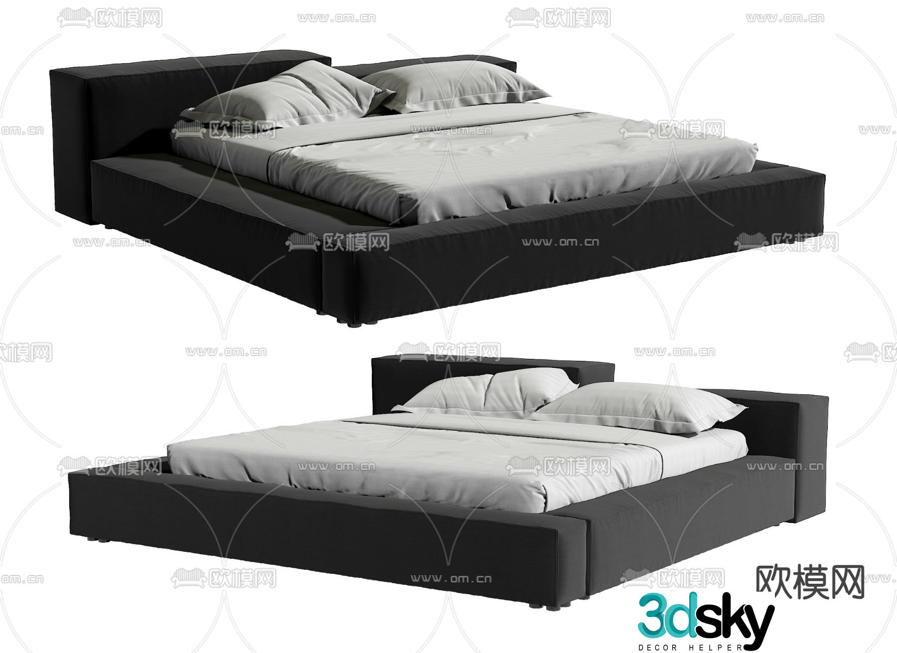 Modern double bed 3d model