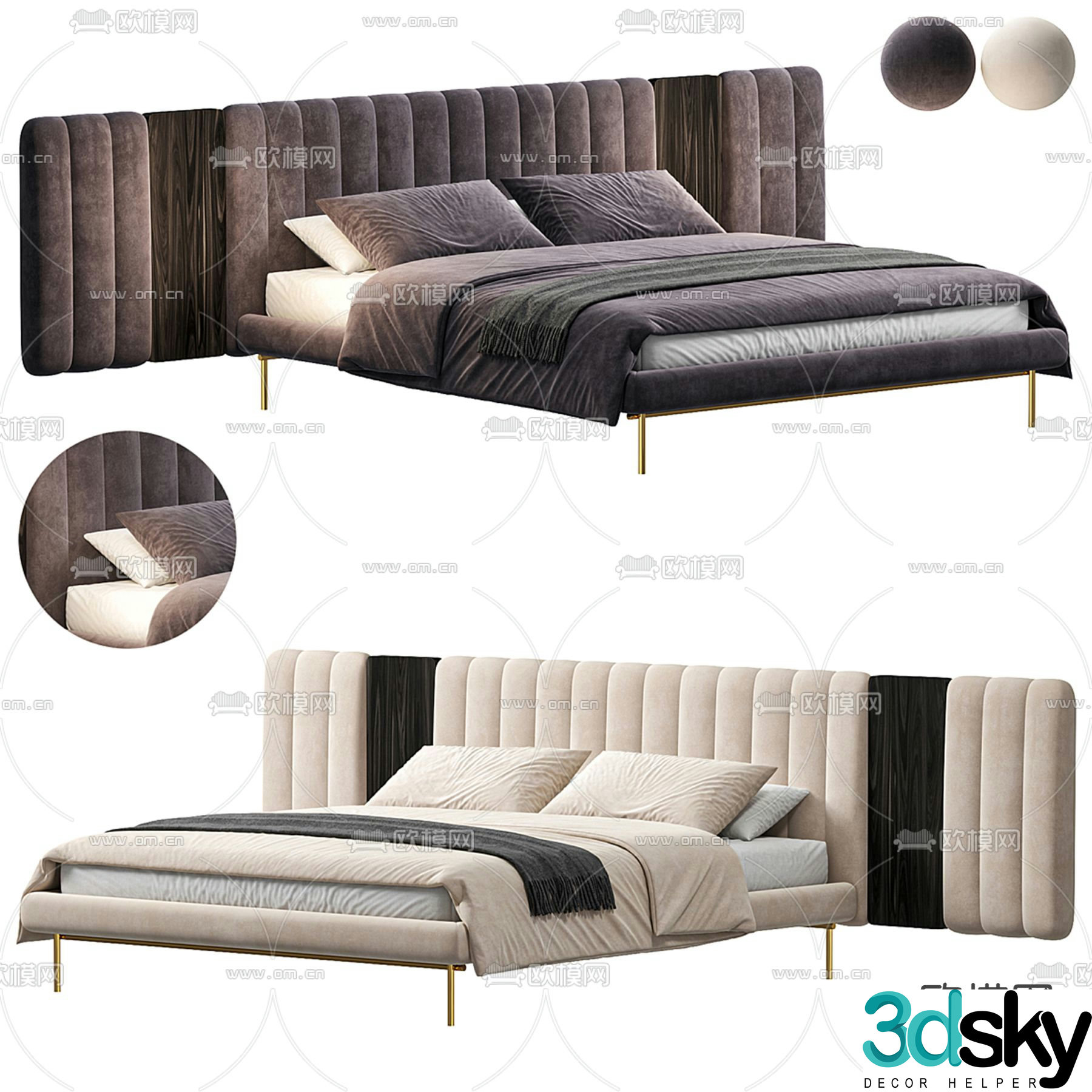 Light luxury double bed 3D model