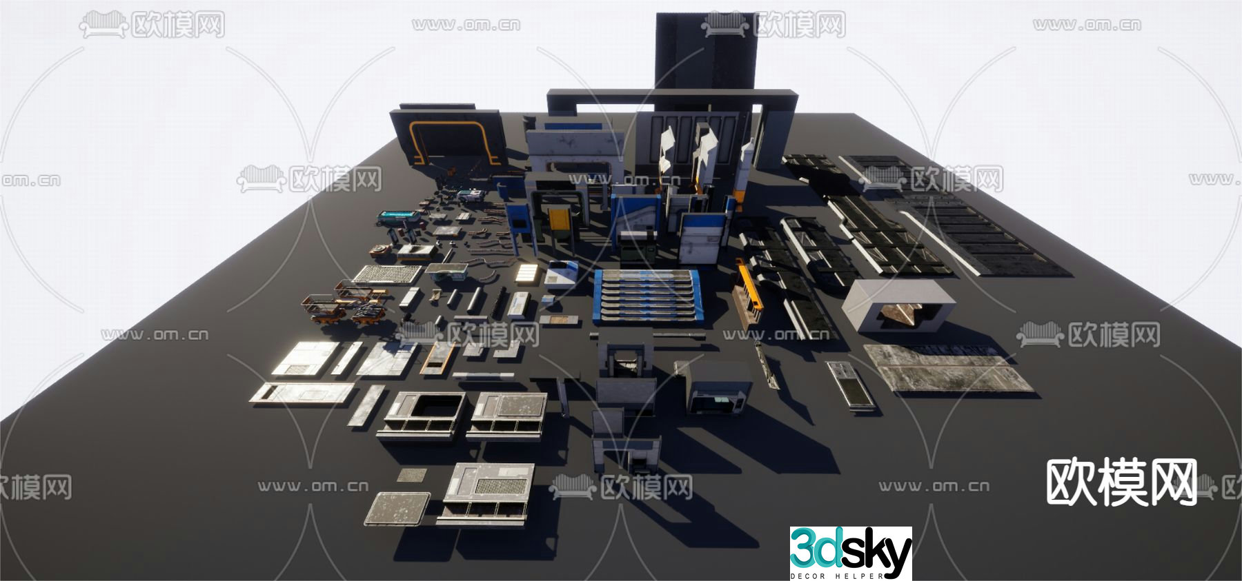 Sci-fi cabin internal components mechanical parts 3d model