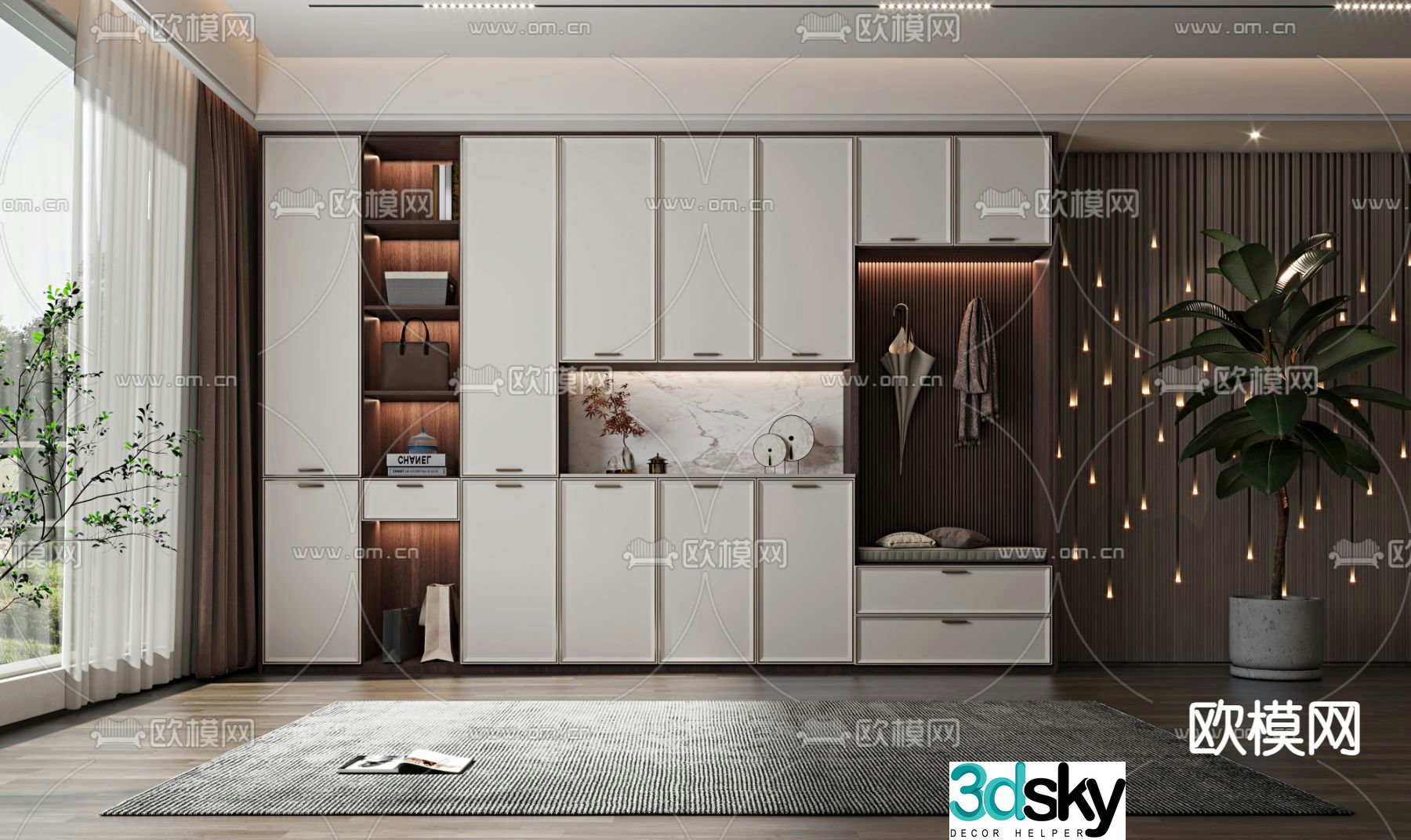 New Chinese style shoe cabinet shoe and hat cabinet 3D model