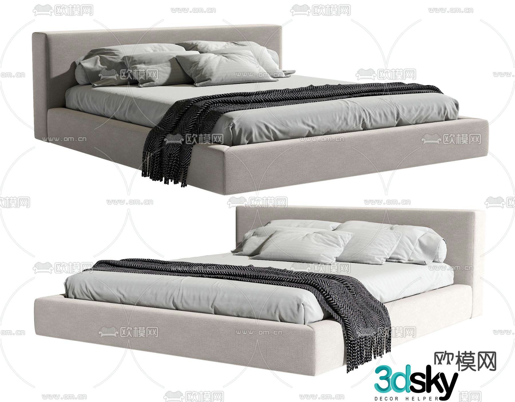 Modern double bed 3d model