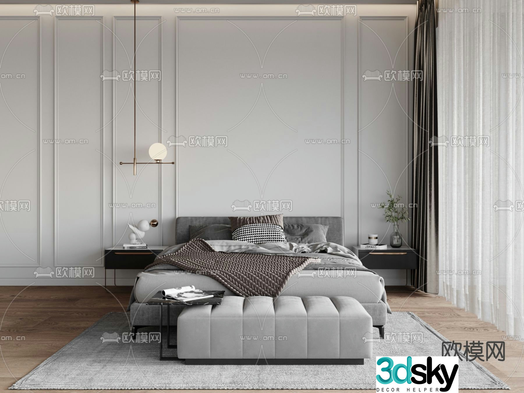 Modern double bed 3d model