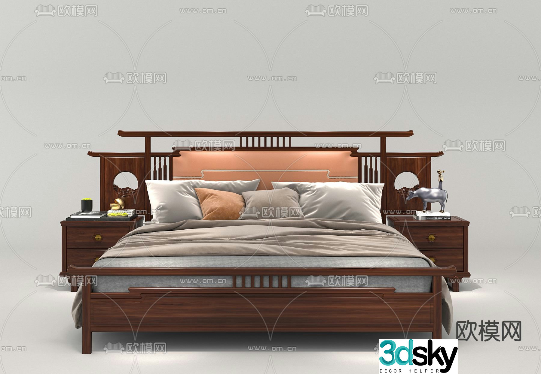 Chinese double bed 3d model