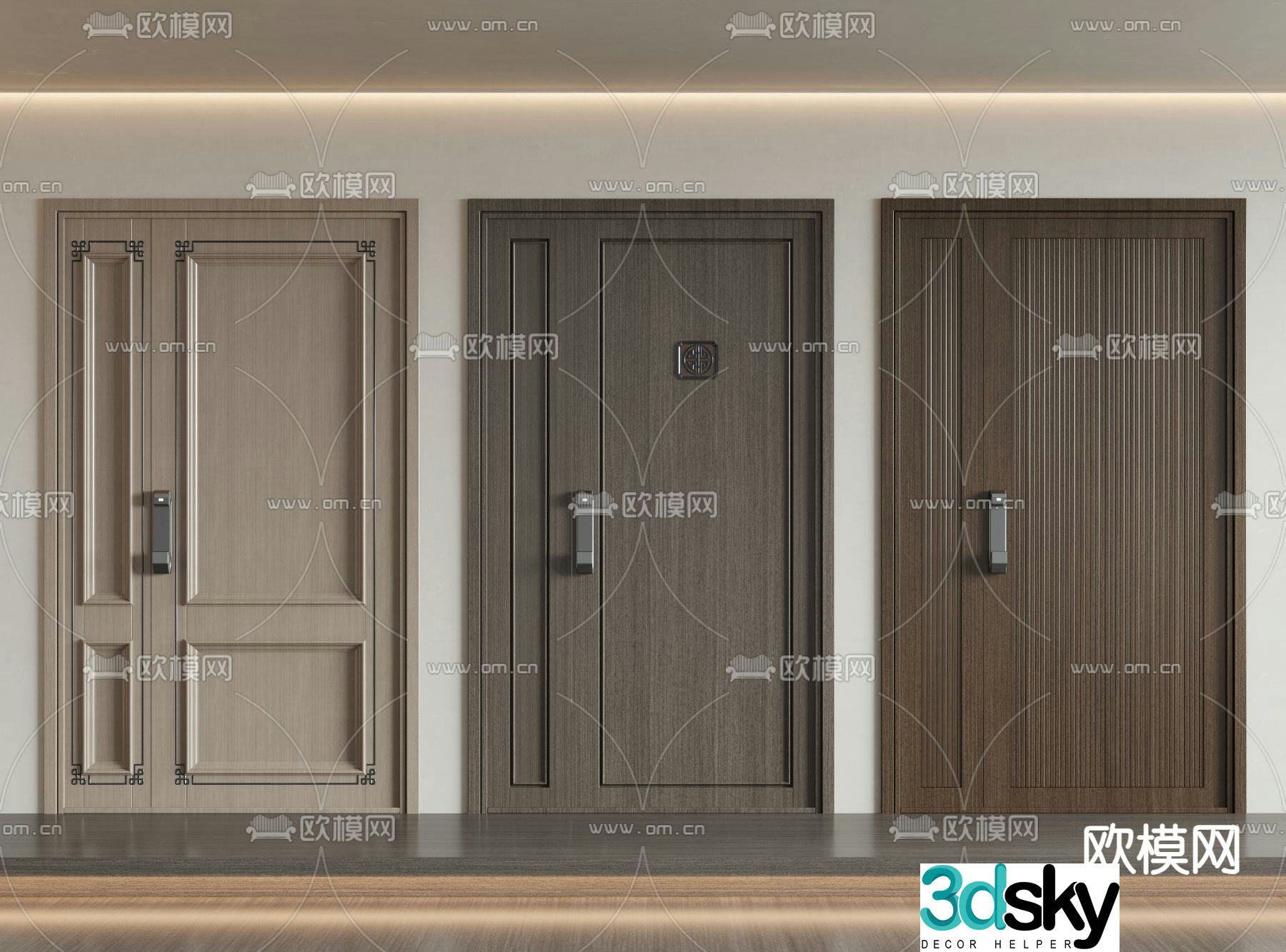 New Chinese style entrance door security door door mother and child door fingerprint lock 3D model