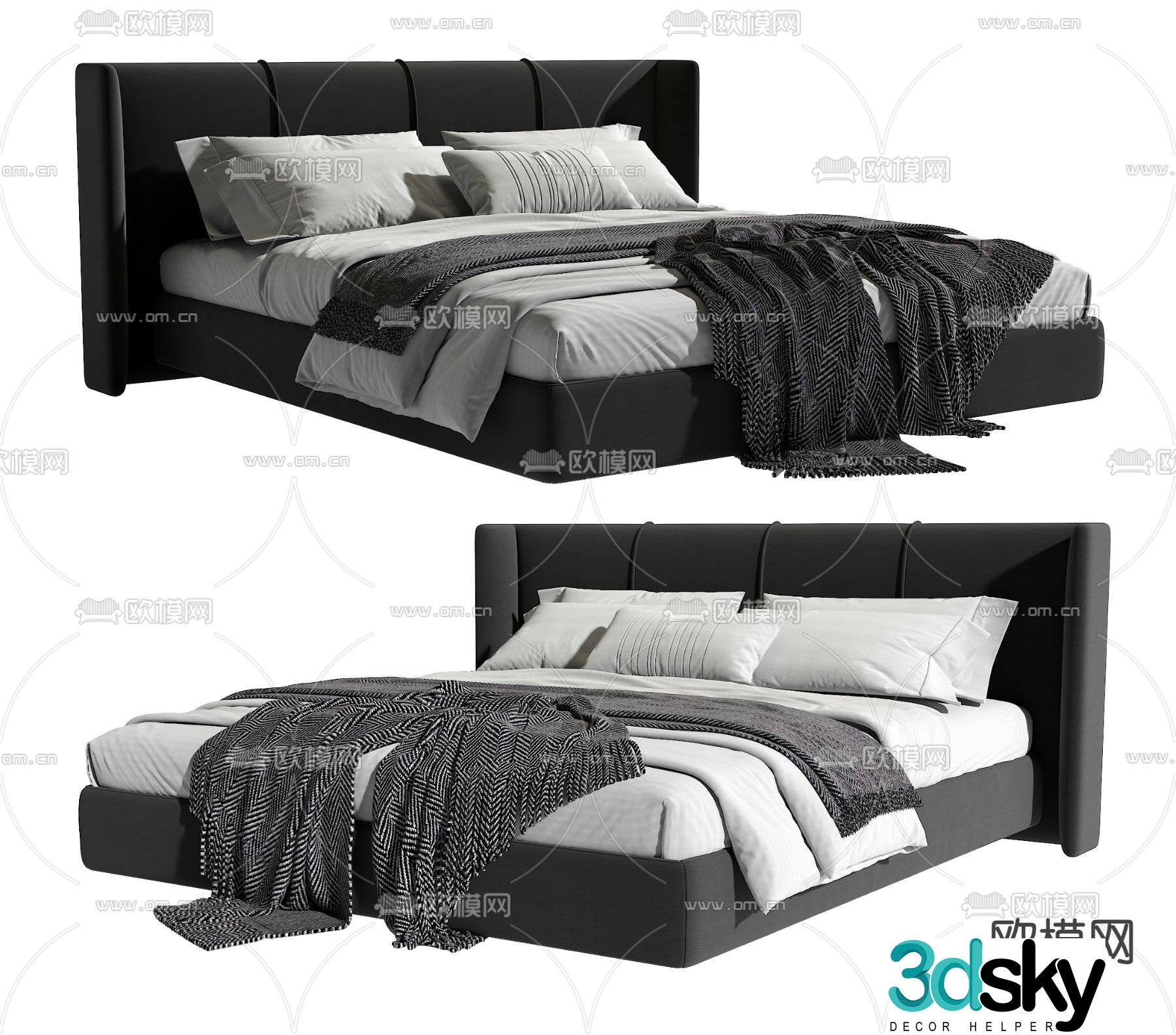 Modern double bed 3d model