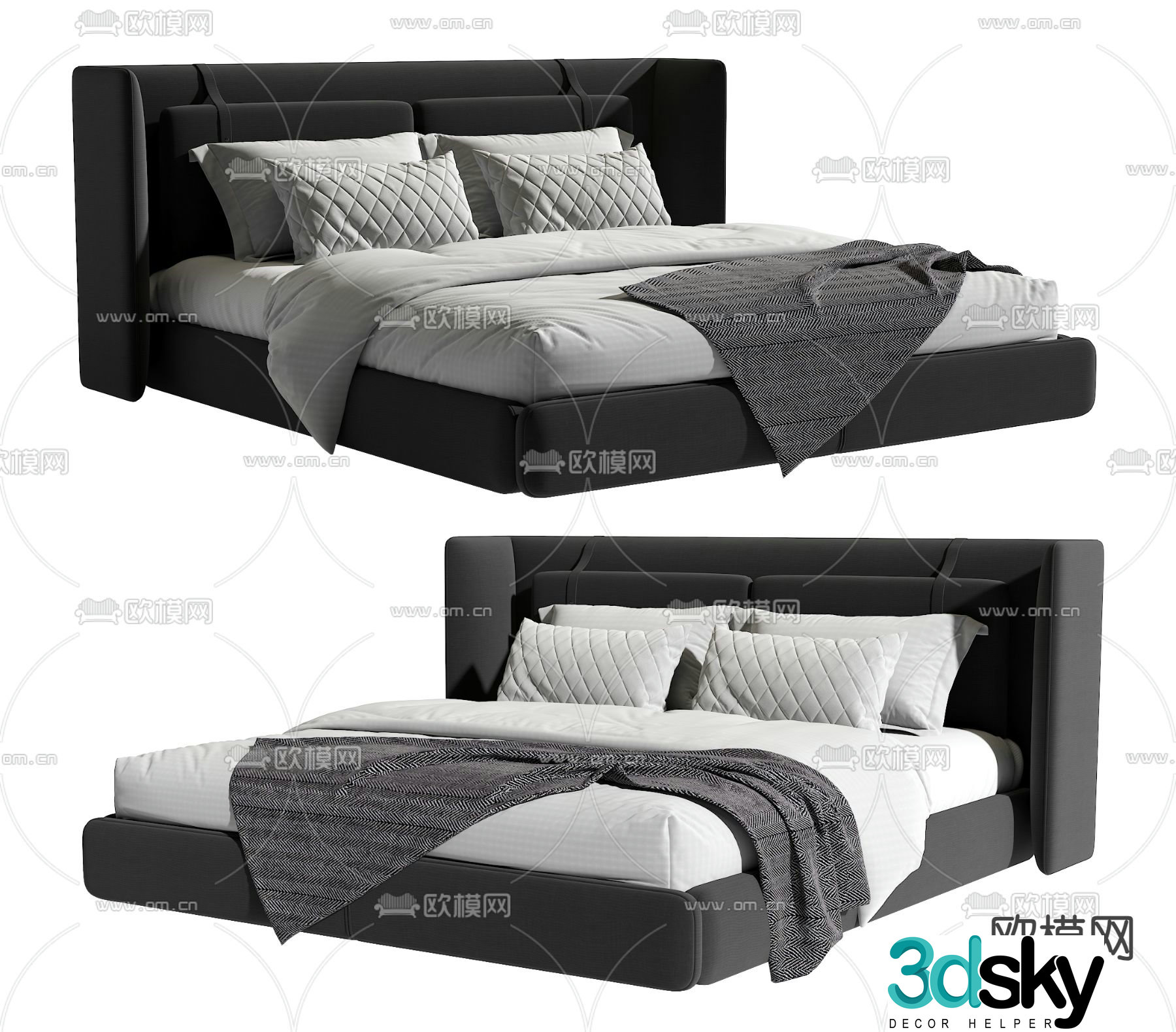 Modern double bed 3d model