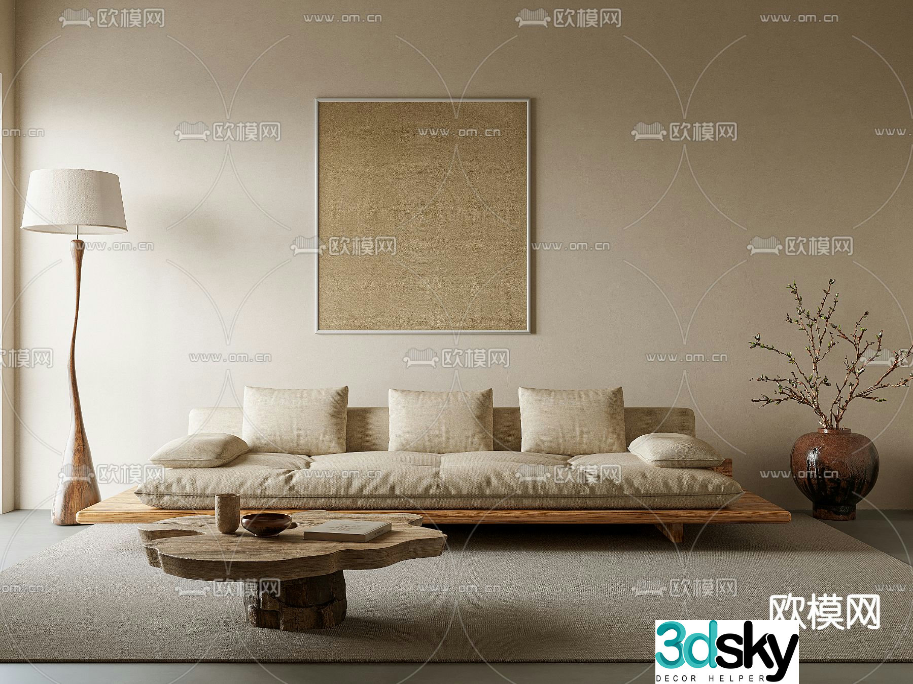 Wabi-sabi sofa three-seat sofa 3d model