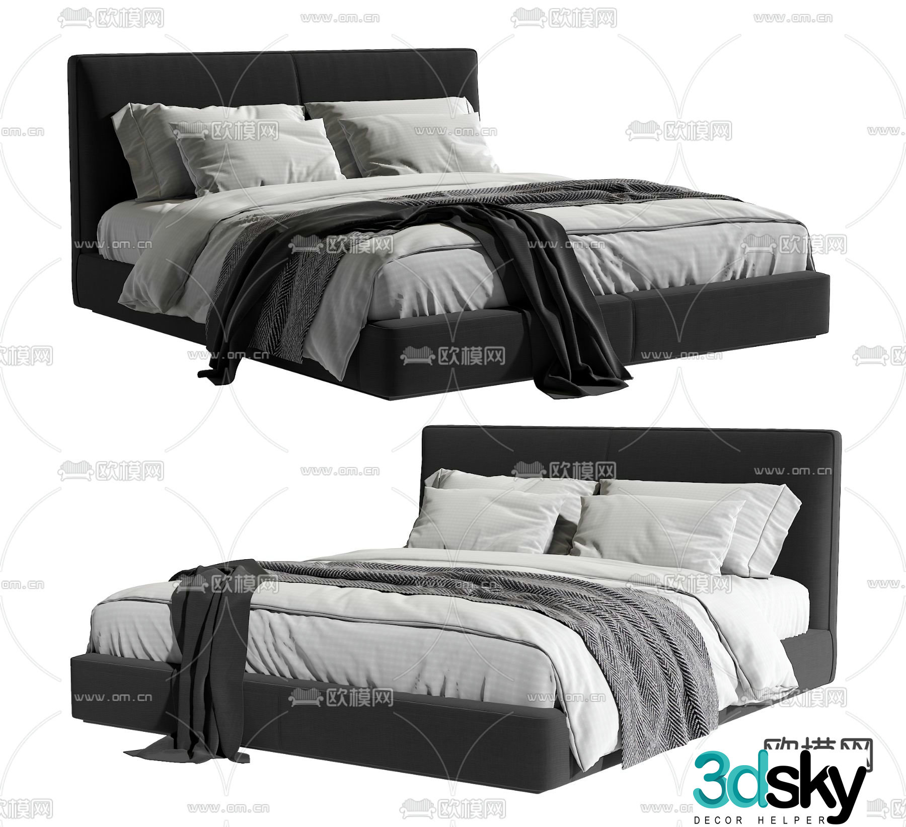Modern double bed 3d model